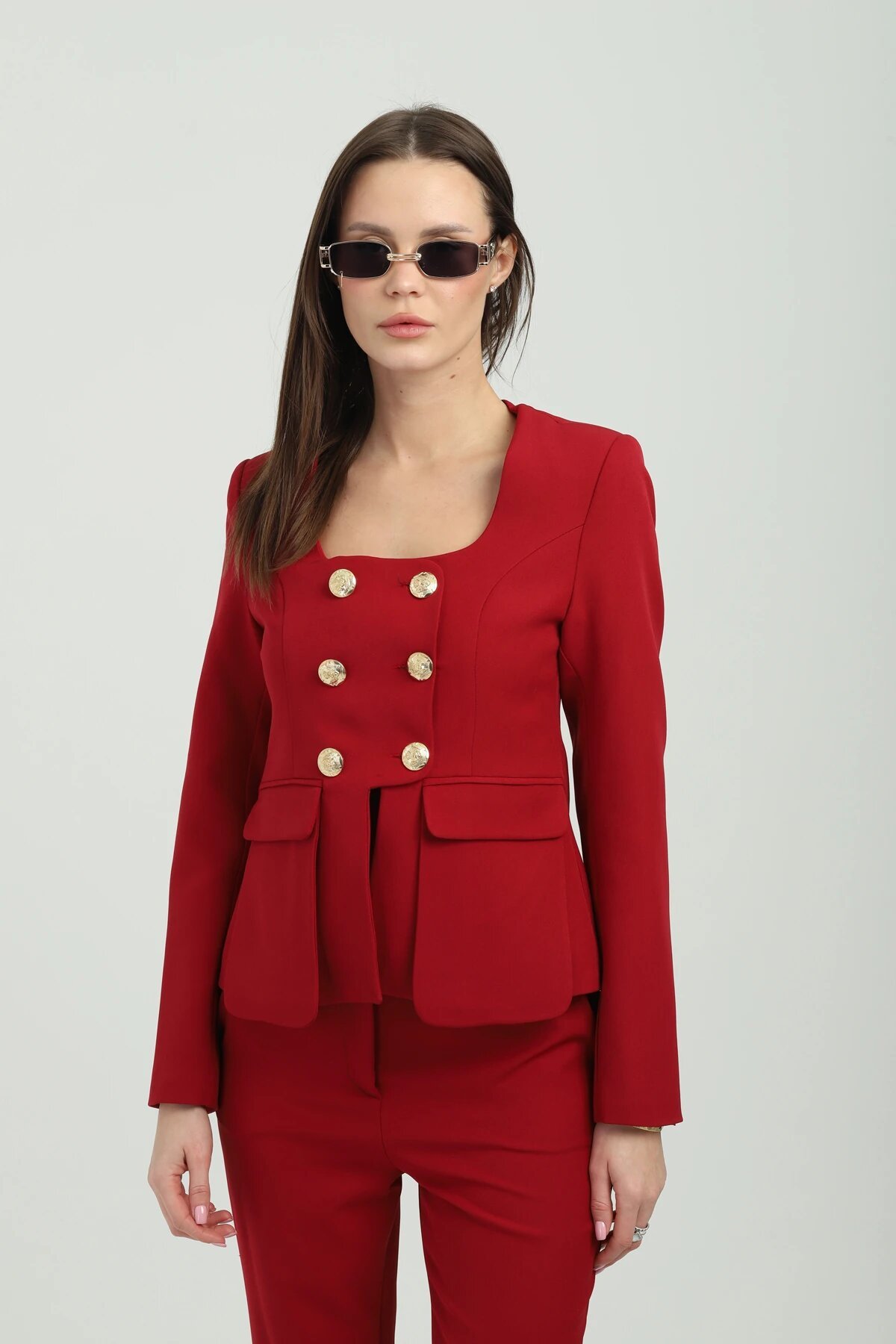 Gold Button Two-Piece Set - Pomegranate Flower - Milamia