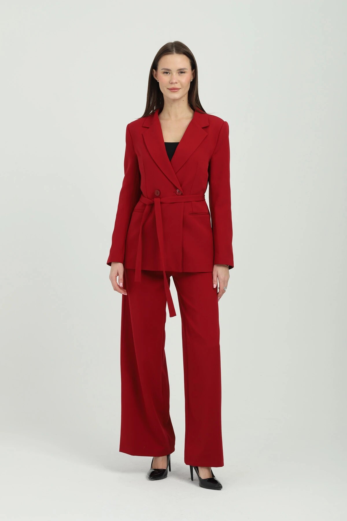 طقم كرووازي لون نار الزهر برباط خصر - Milamia