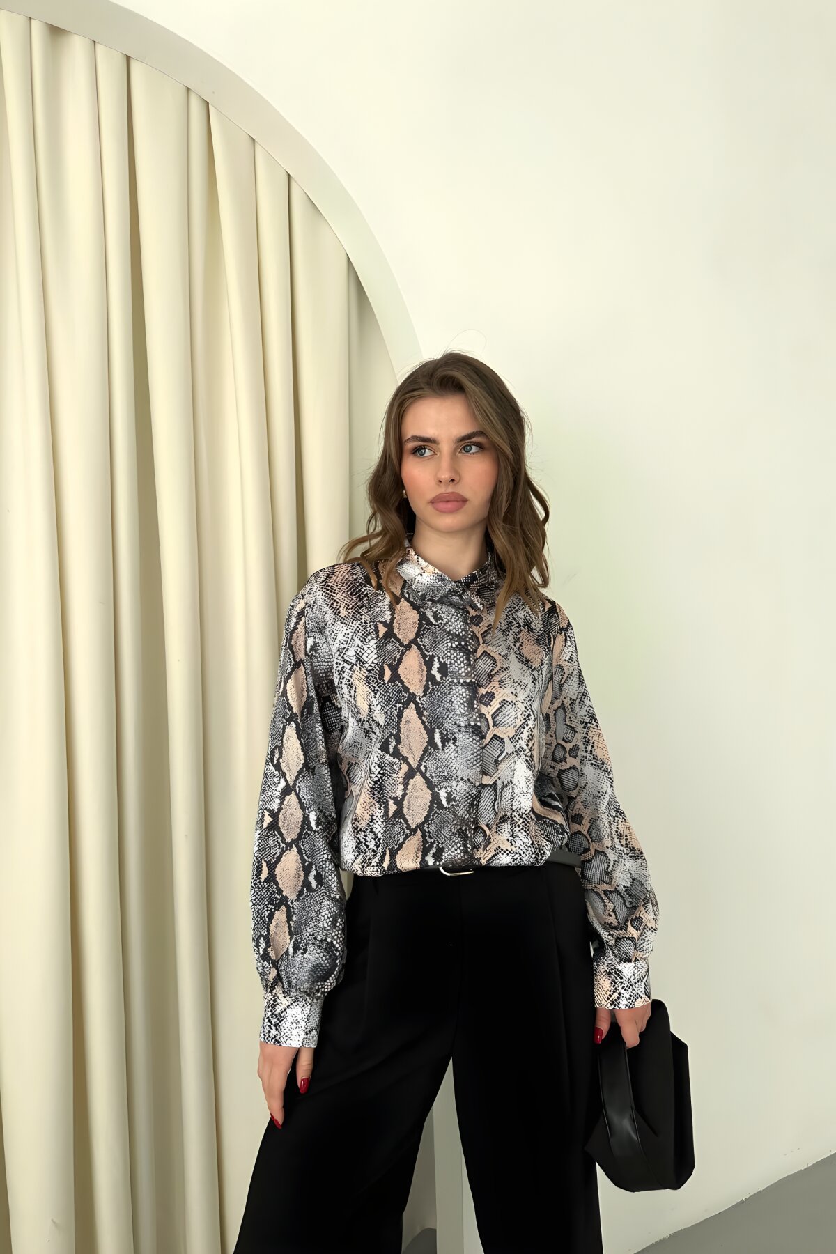 Digital Print Satin Shirt - Powder - Milamia