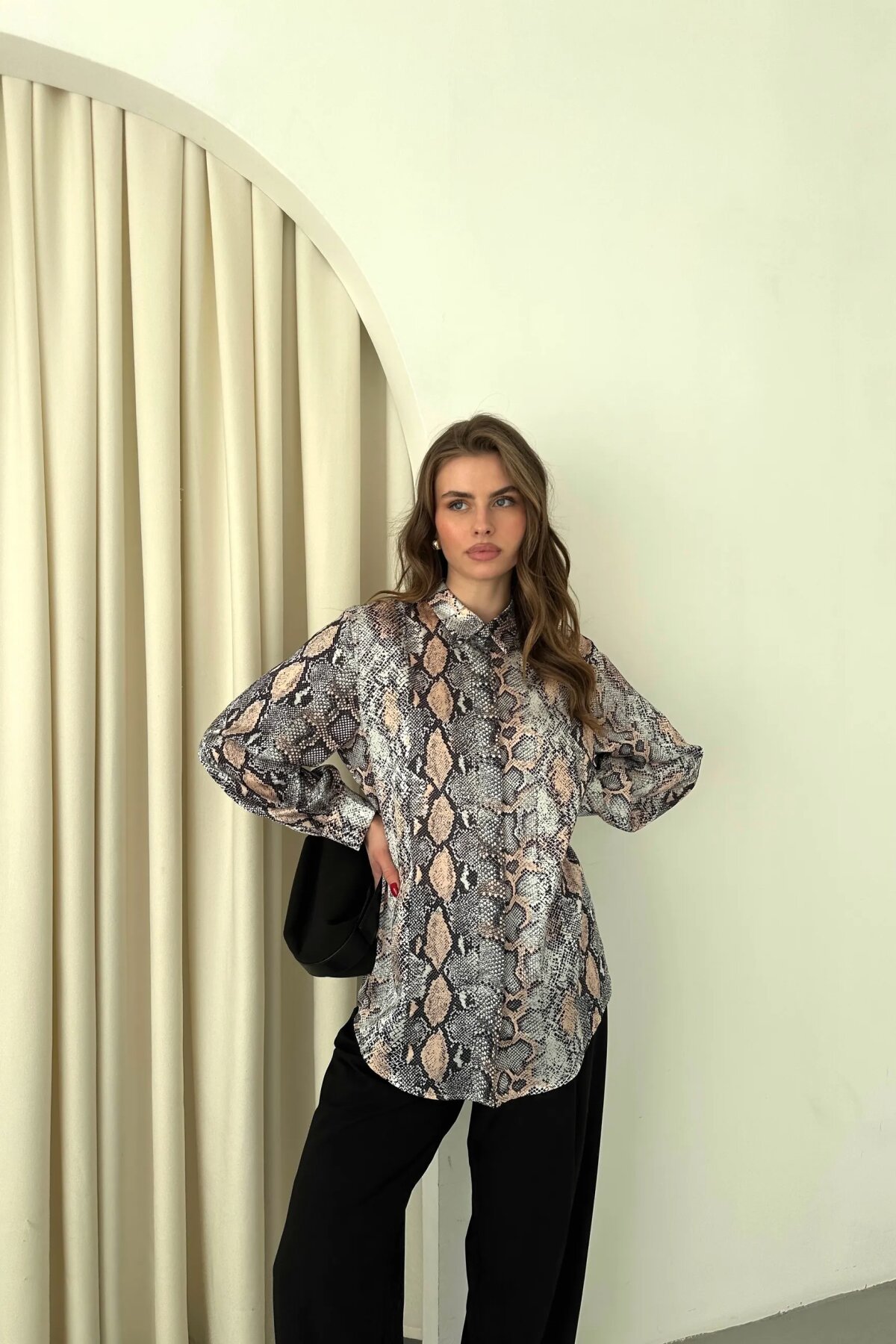 Digital Print Satin Shirt - Powder - Milamia