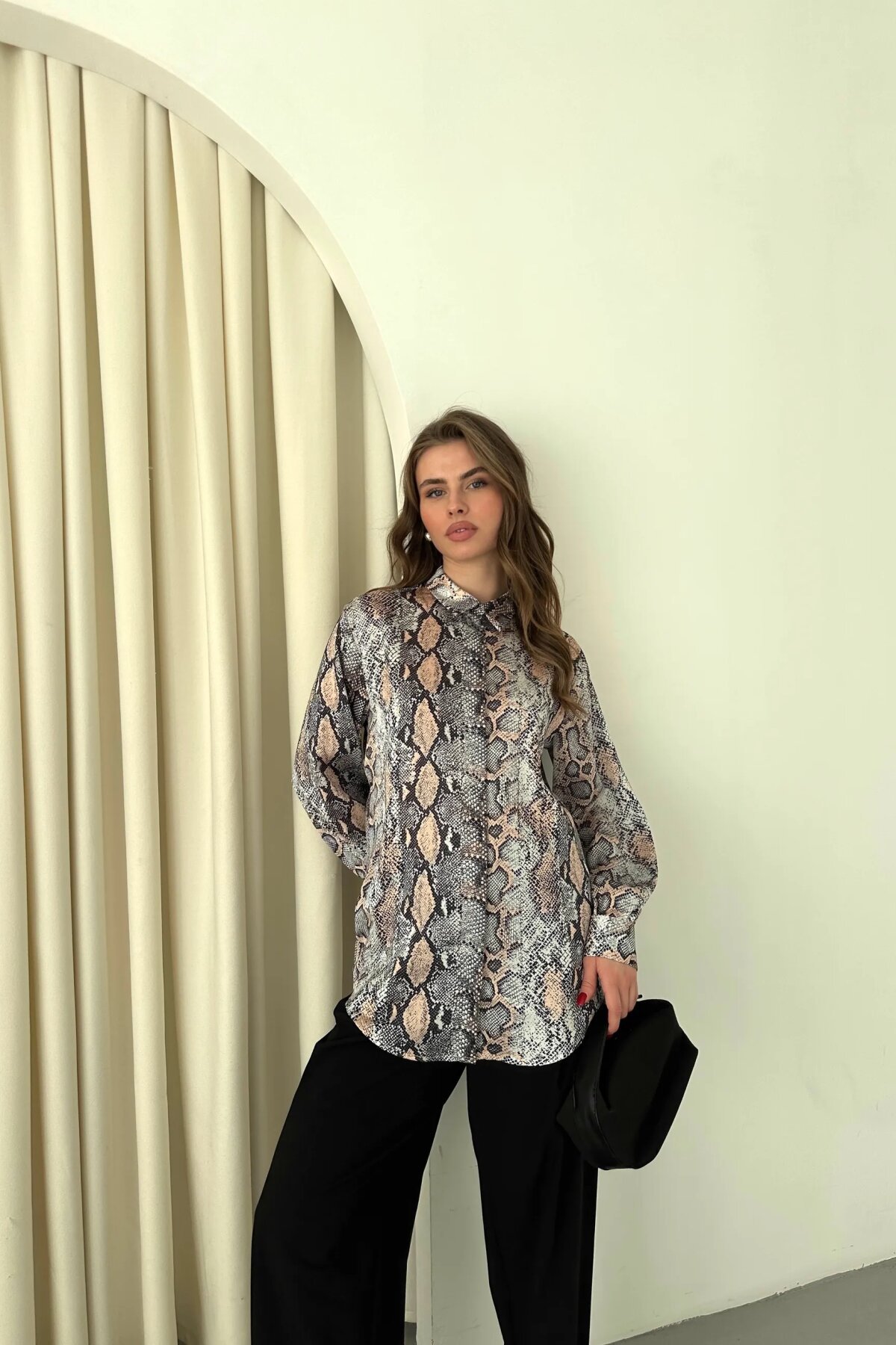 Digital Print Satin Shirt - Powder - Milamia