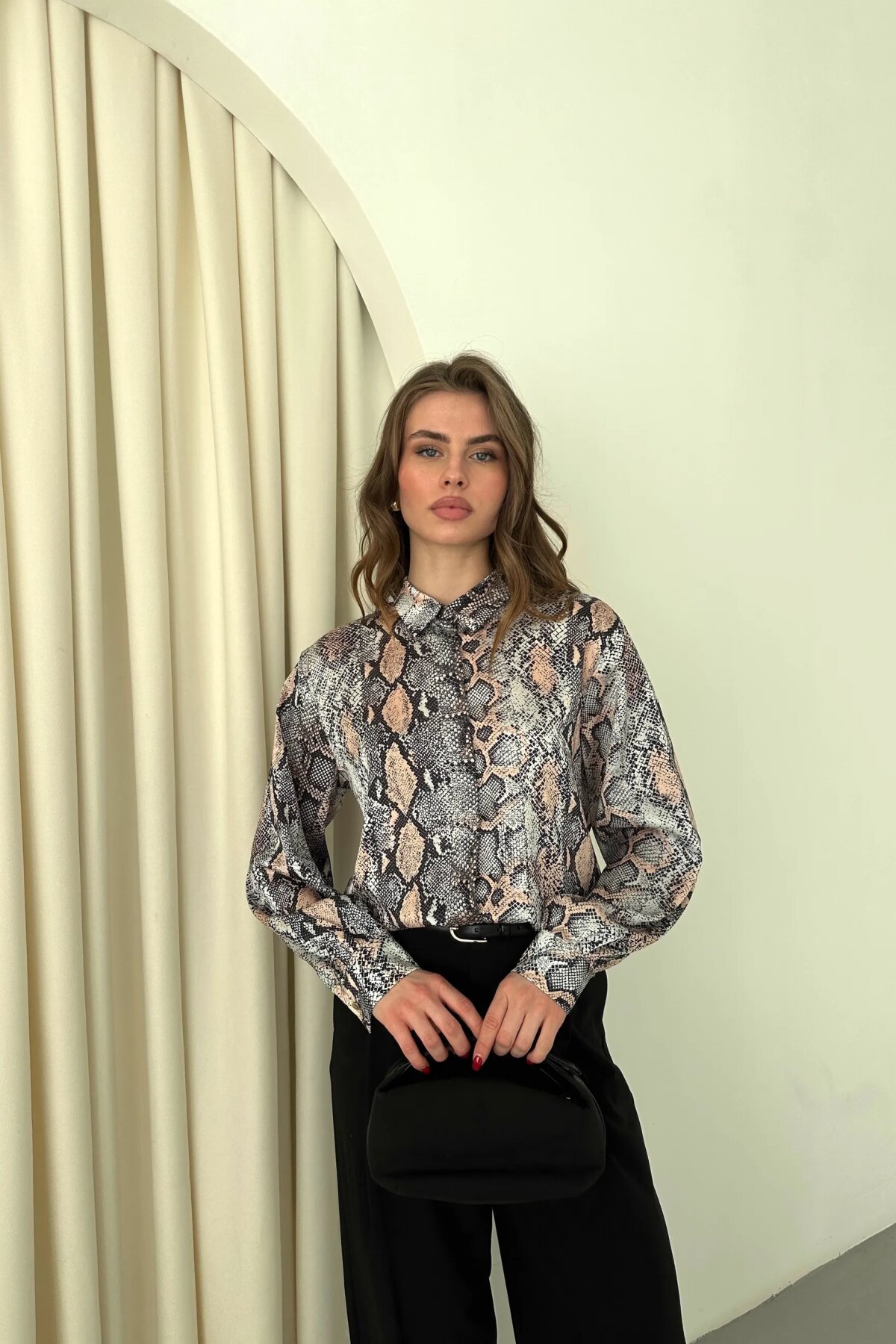 Digital Print Satin Shirt - Powder - Milamia