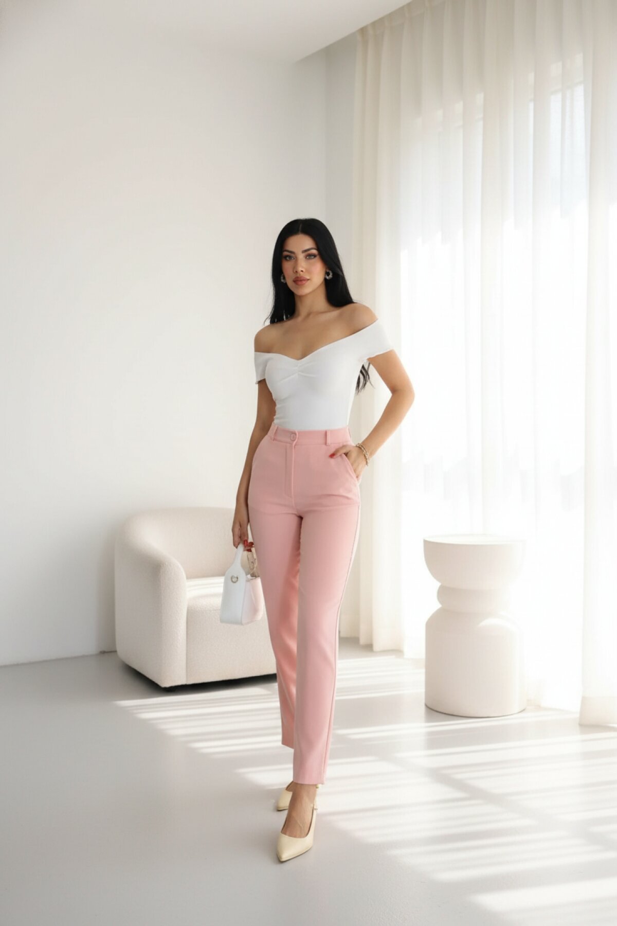 Classic Slim Ankle-Length Carrot Pants - Powder Pink - Milamia