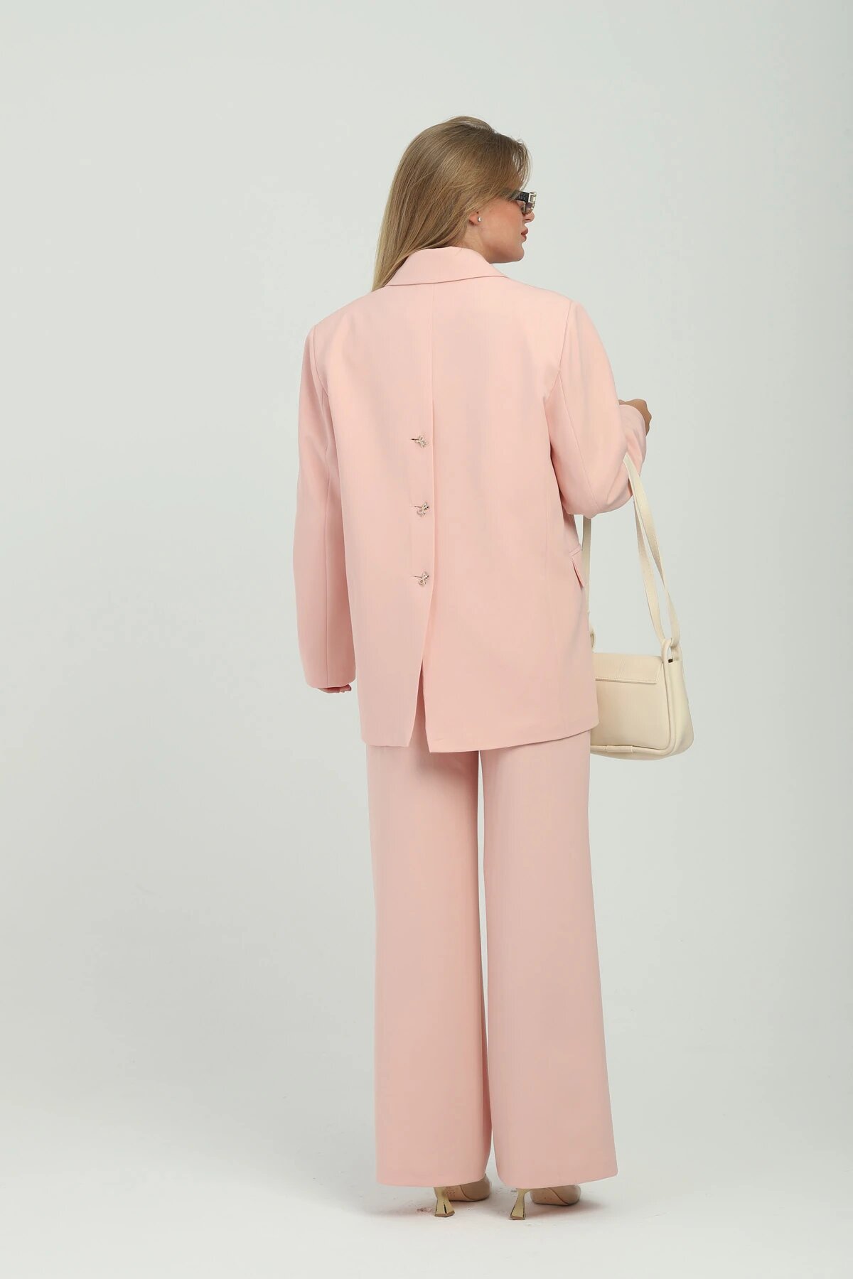 Double-Breasted Buttoned Two-Piece Set - Powder - Milamia