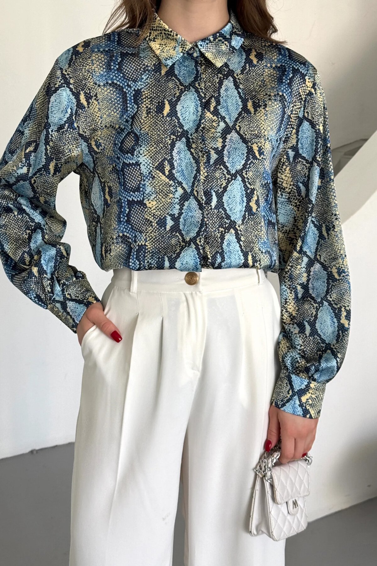 Digital Print Satin Shirt - Yellow - Milamia