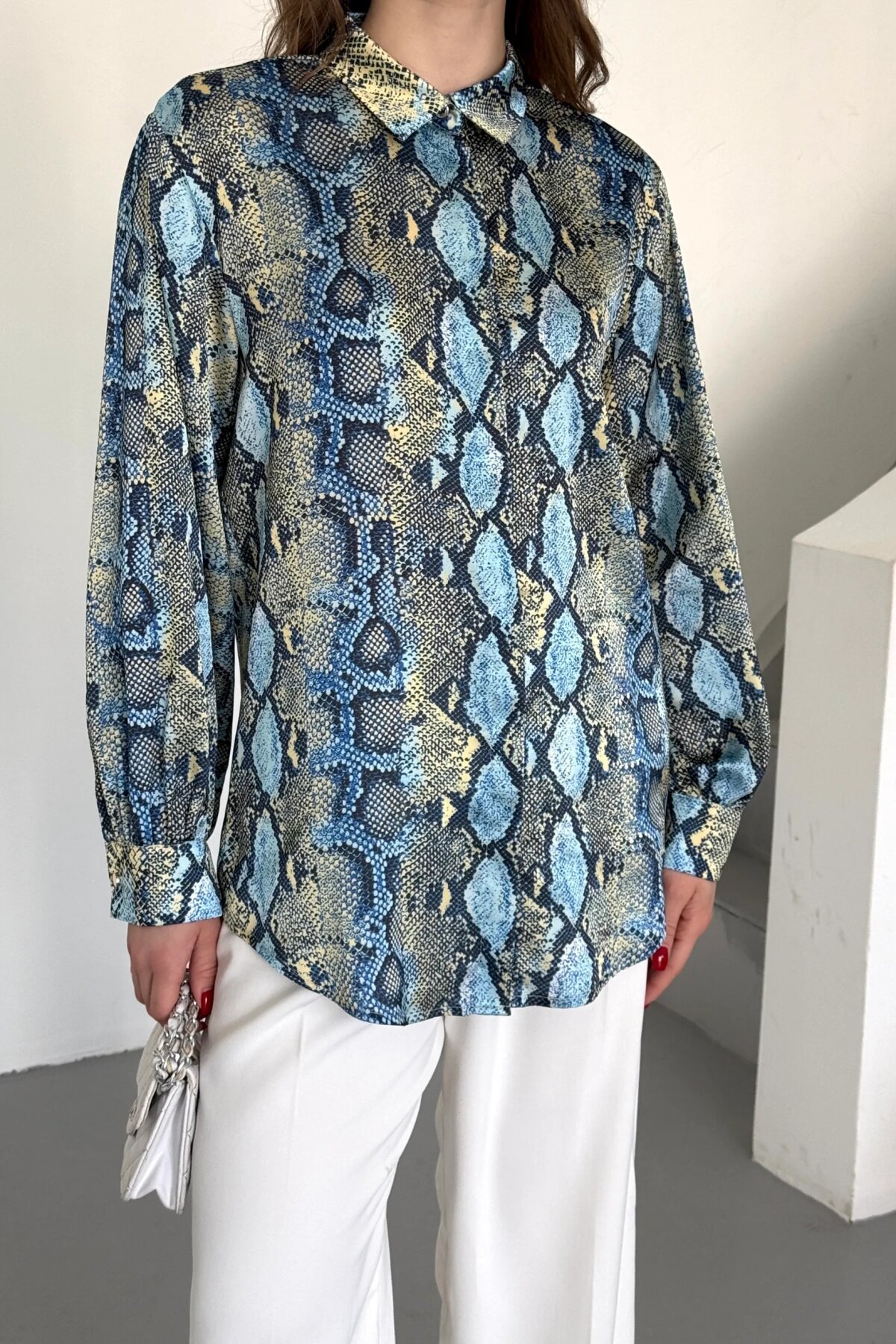 Digital Print Satin Shirt - Yellow - Milamia