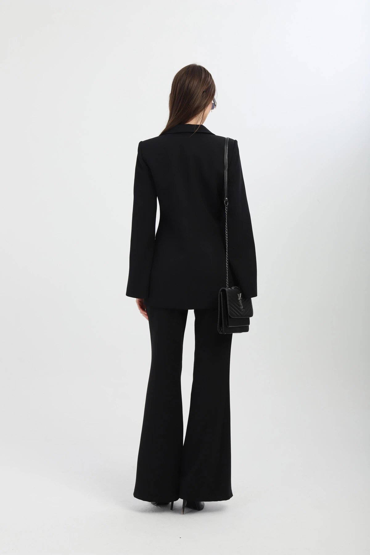 Gold-Button Slit-Detail Blazer Set - Black - Milamia