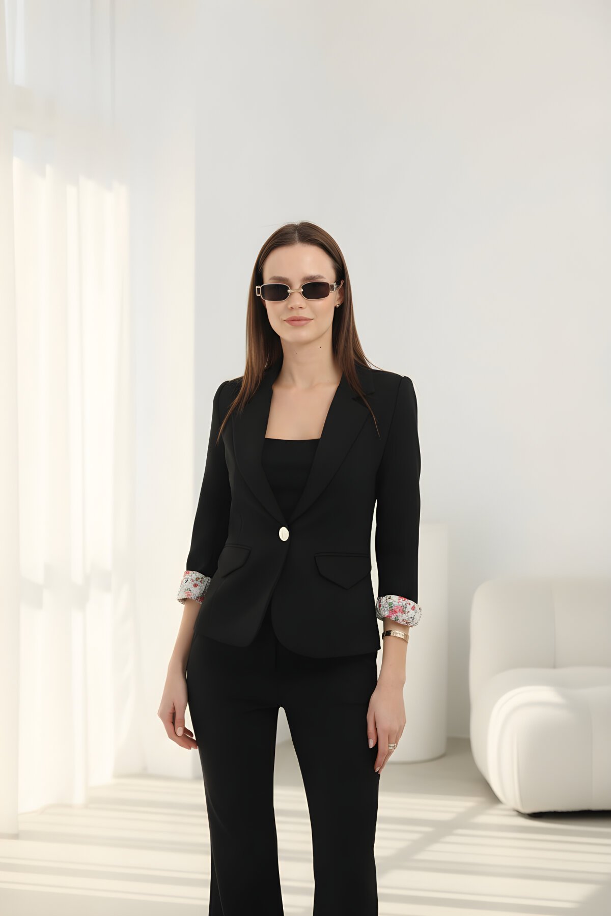 طقم قطعتين بأرجل واسعة أسود - Milamia