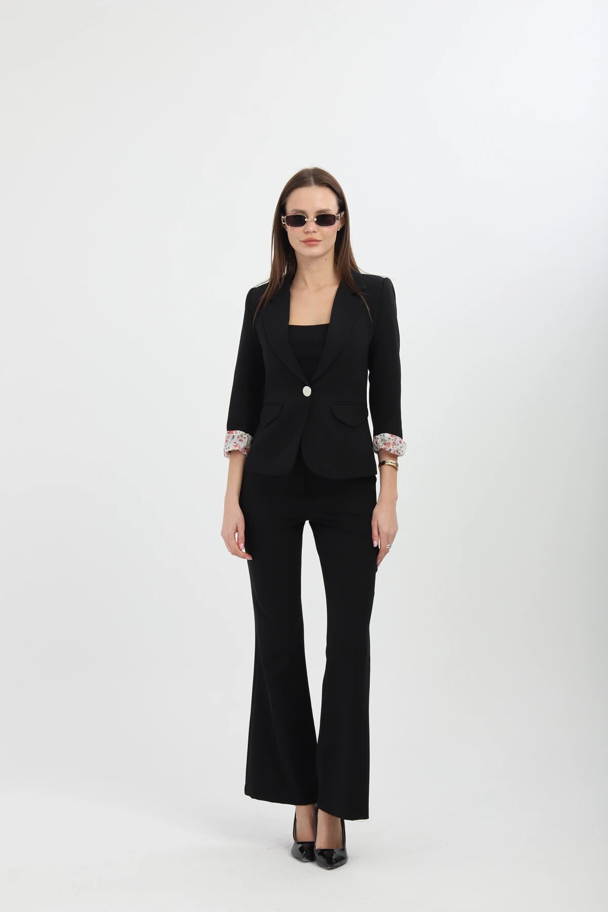 Flared Leg Two-piece Set - Black - Milamia
