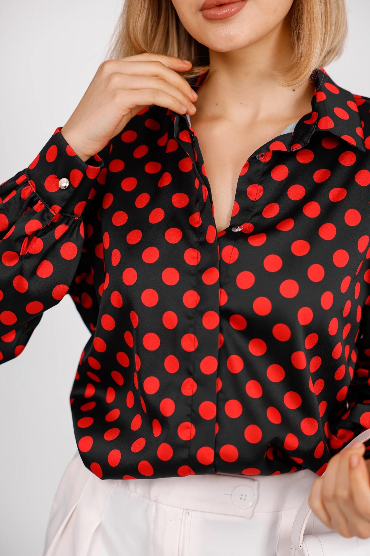 Digital Print Satin Shirt - Black Red - Milamia
