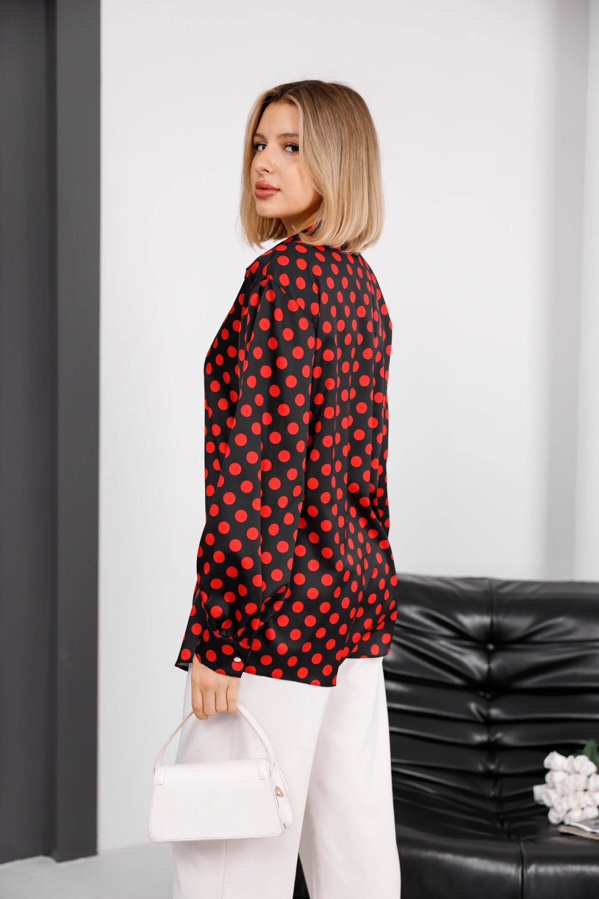 Digital Print Satin Shirt - Black Red - Milamia