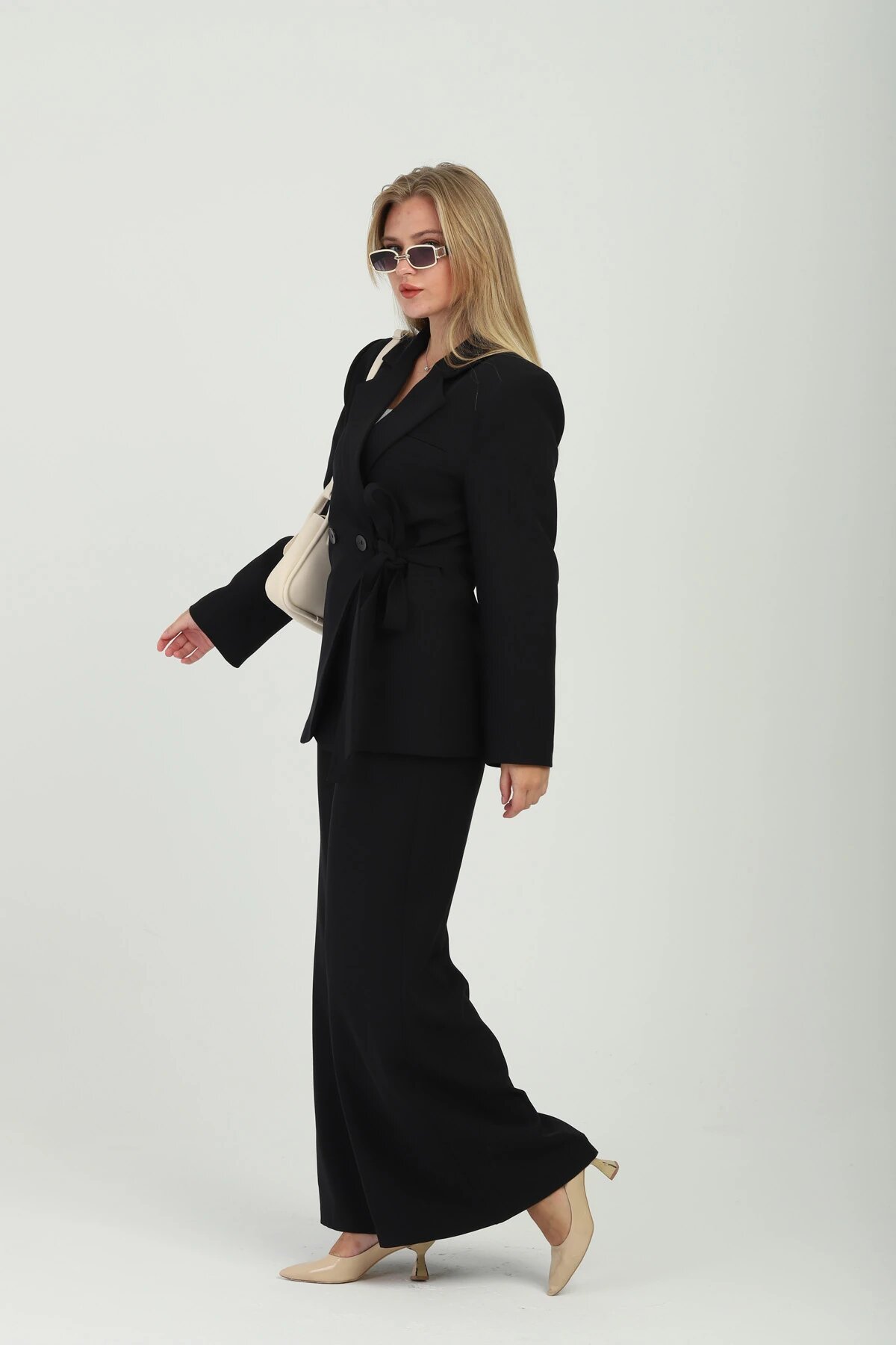 Double-Breasted Side-Tie Set - Black - Milamia