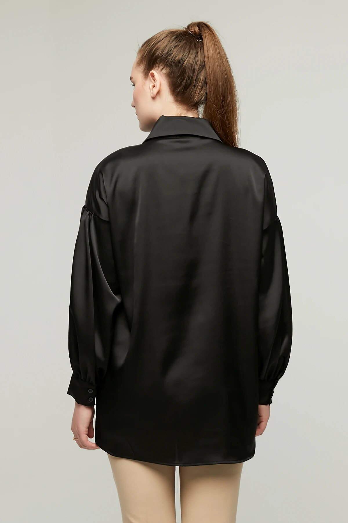 Satin Stone-Detailed Shirt - Black - Milamia