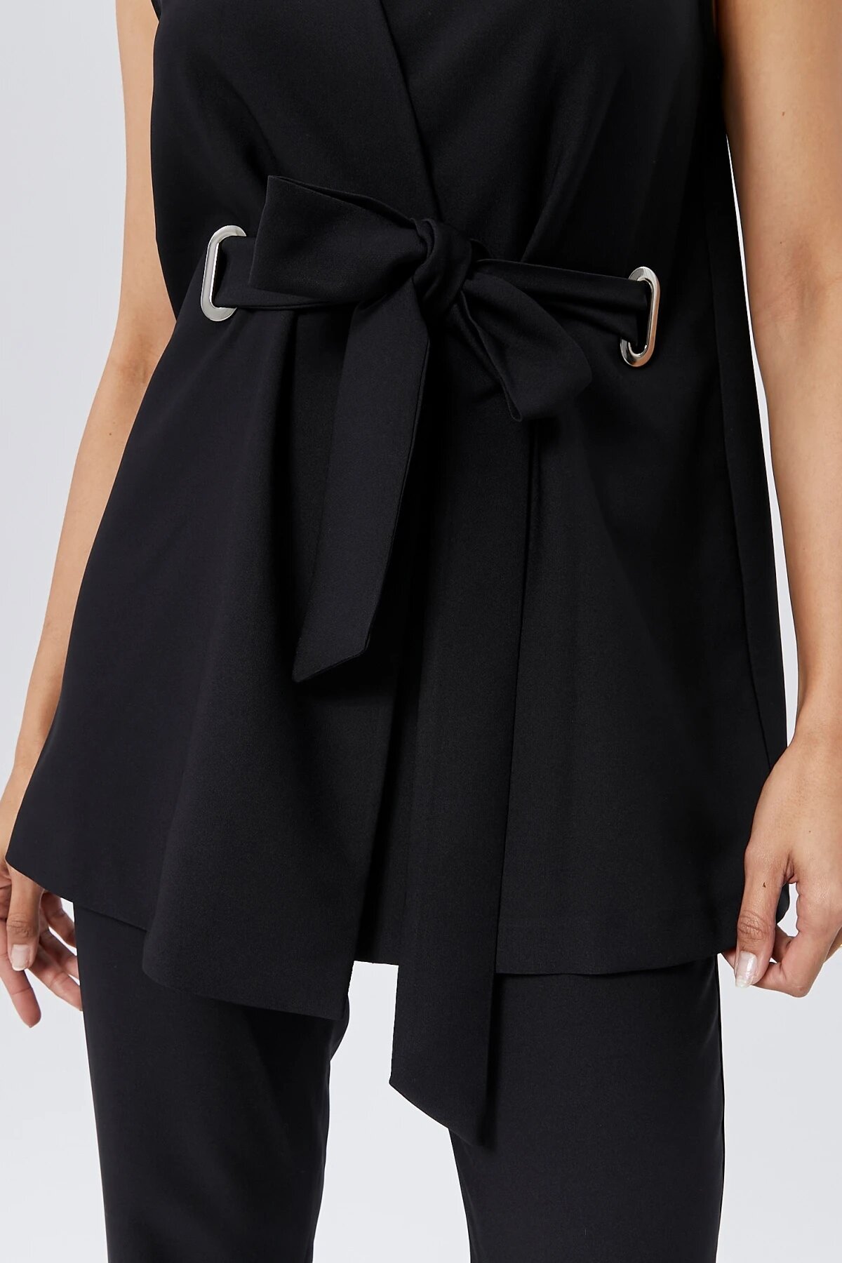 Buckle Belted Vest Trousers Set - Black - Milamia