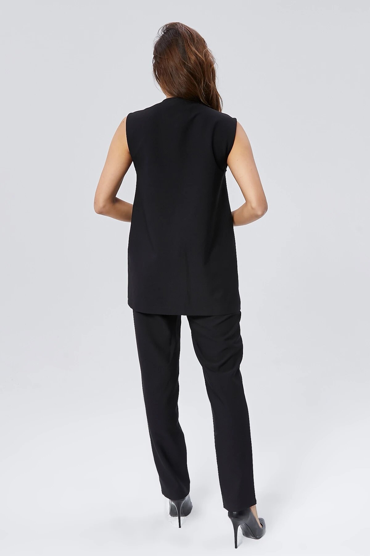 Buckle Belted Vest Trousers Set - Black - Milamia