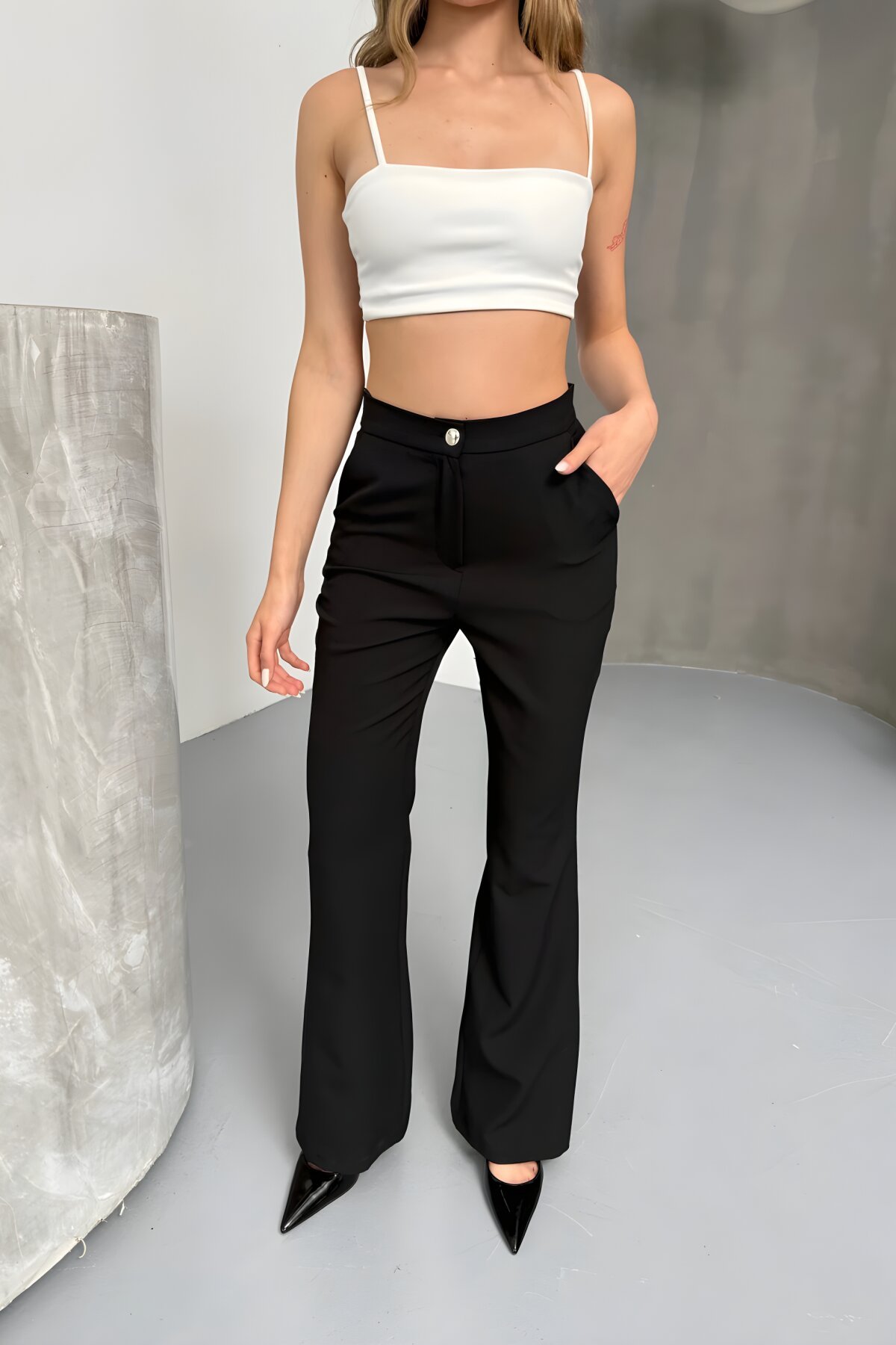 High-waist Wide-leg Pants - Black - Milamia