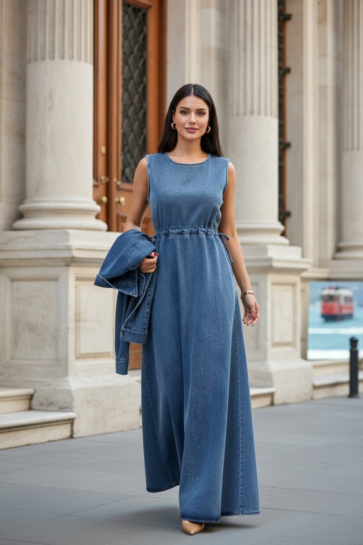 Açık Mavi Kısa Ceketli İkili Kot Tesettür Takım - Misskayle