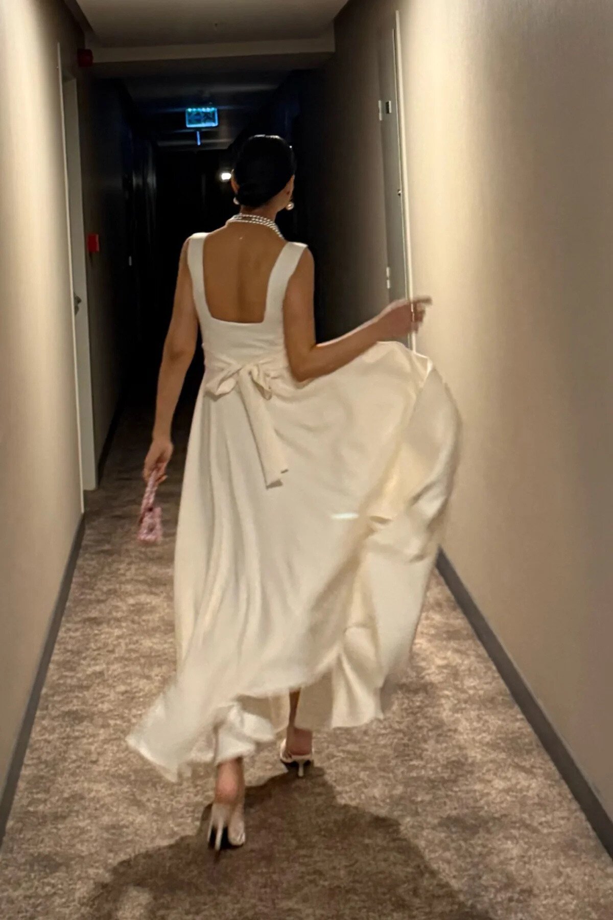Long Strappy Square Neck Tie-Detail Dress - White - MOZENA
