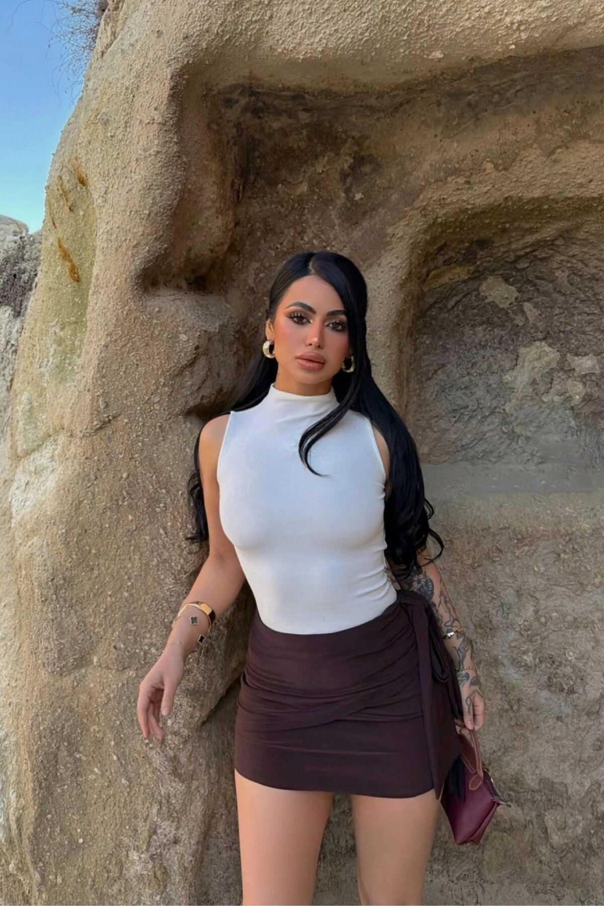 Basic Sleeveless Turtleneck Blouse - White - MOZENA