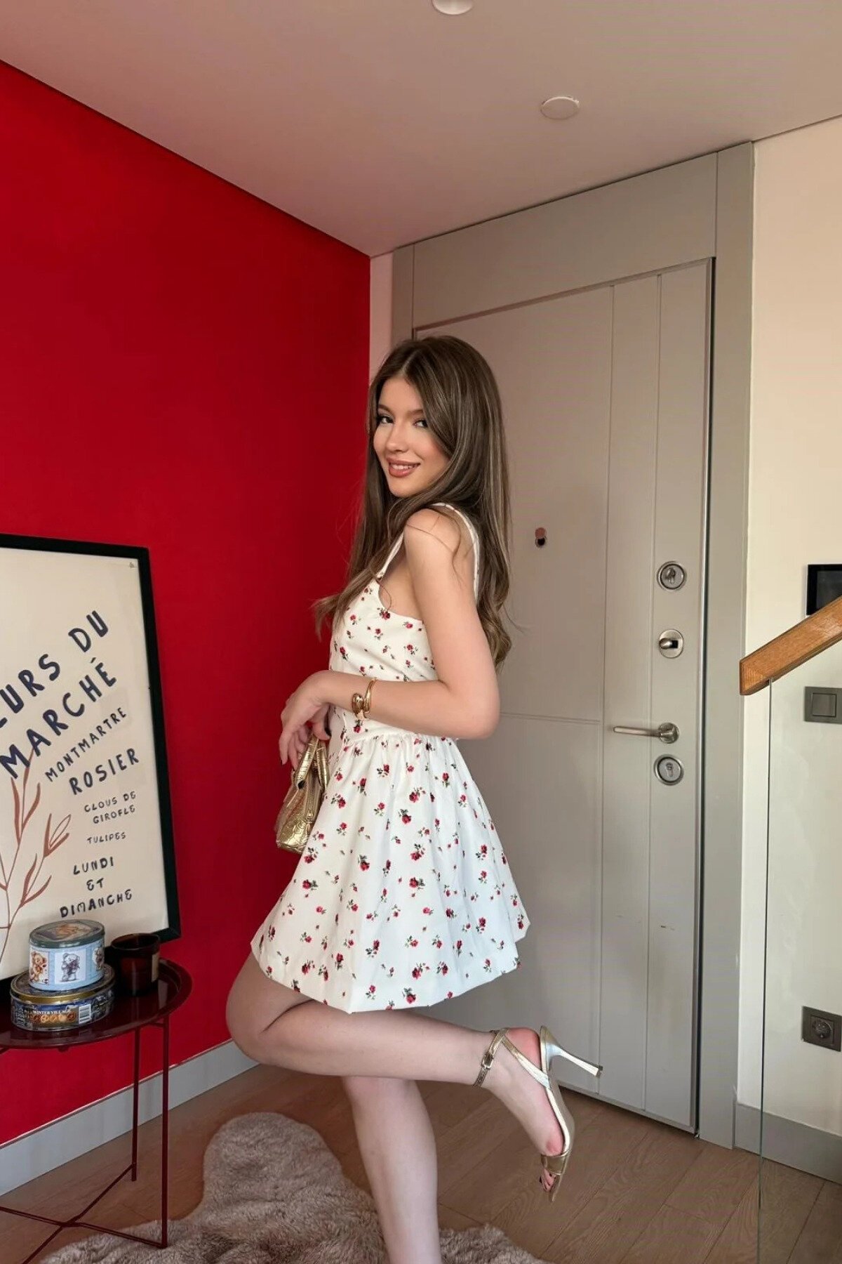 Mini Floral Strappy Dress - White - MOZENA