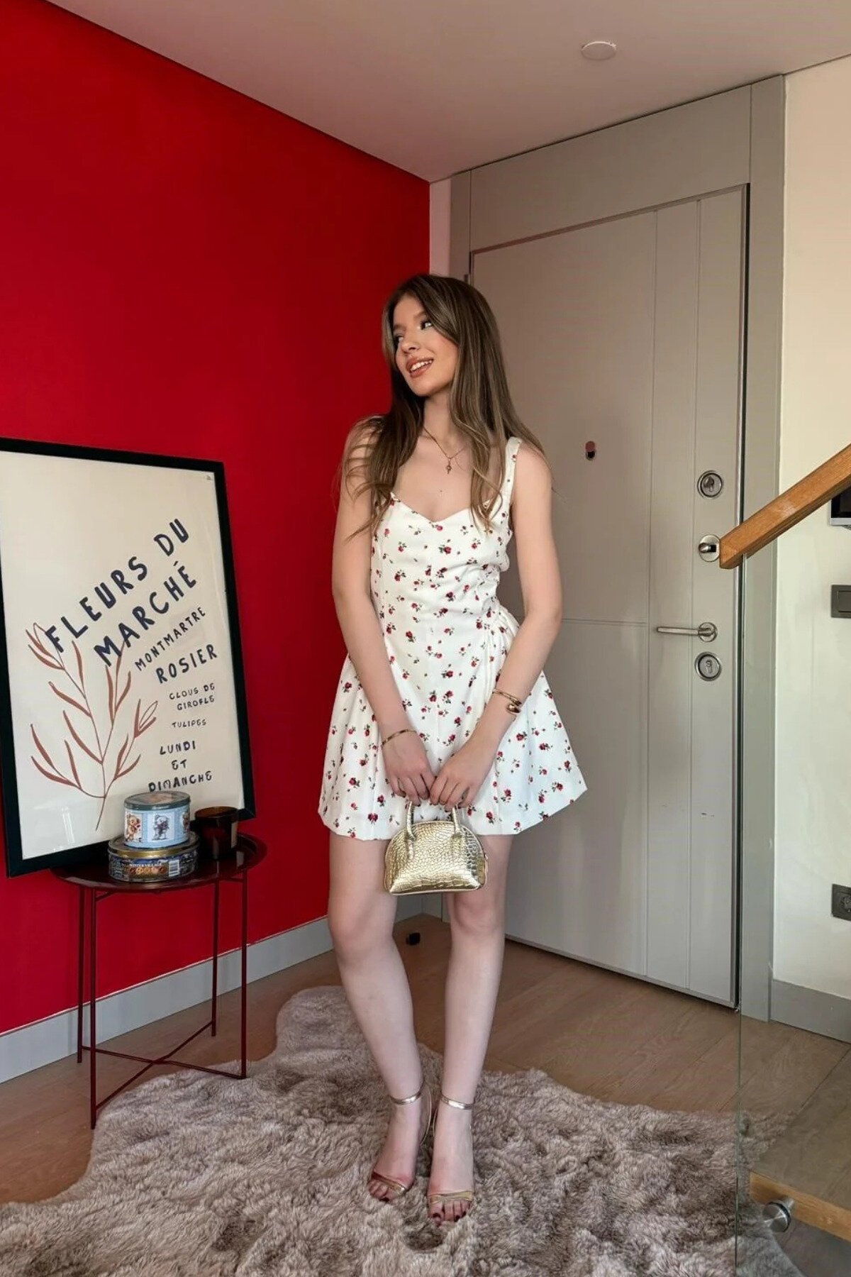 Mini Floral Strappy Dress - White - MOZENA