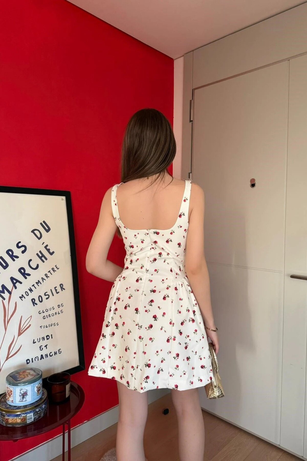 Mini Floral Strappy Dress - White - MOZENA