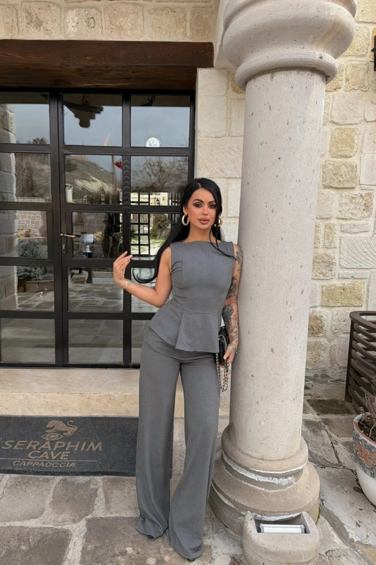 Waist-Fitted Sleeveless Set - Grey - MOZENA