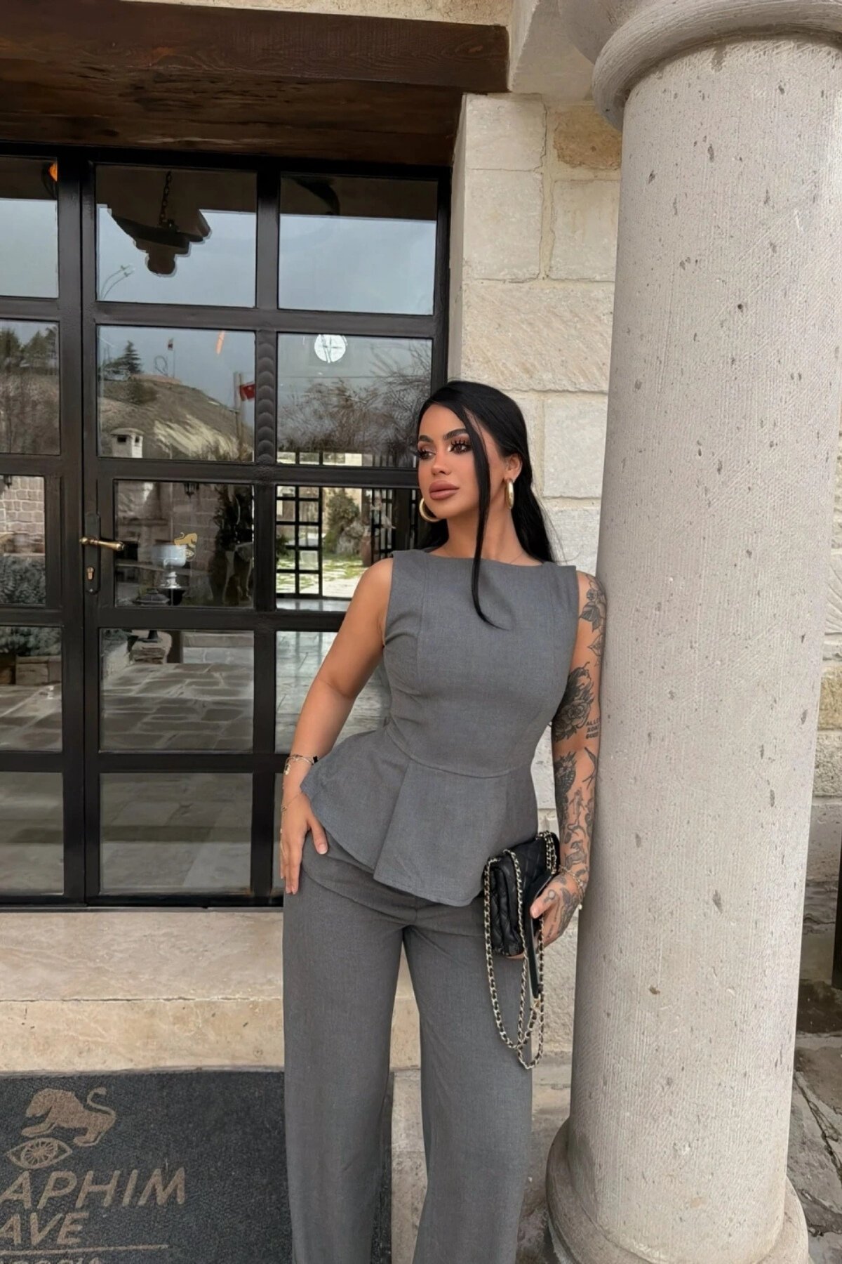 Waist-Fitted Sleeveless Set - Grey - MOZENA
