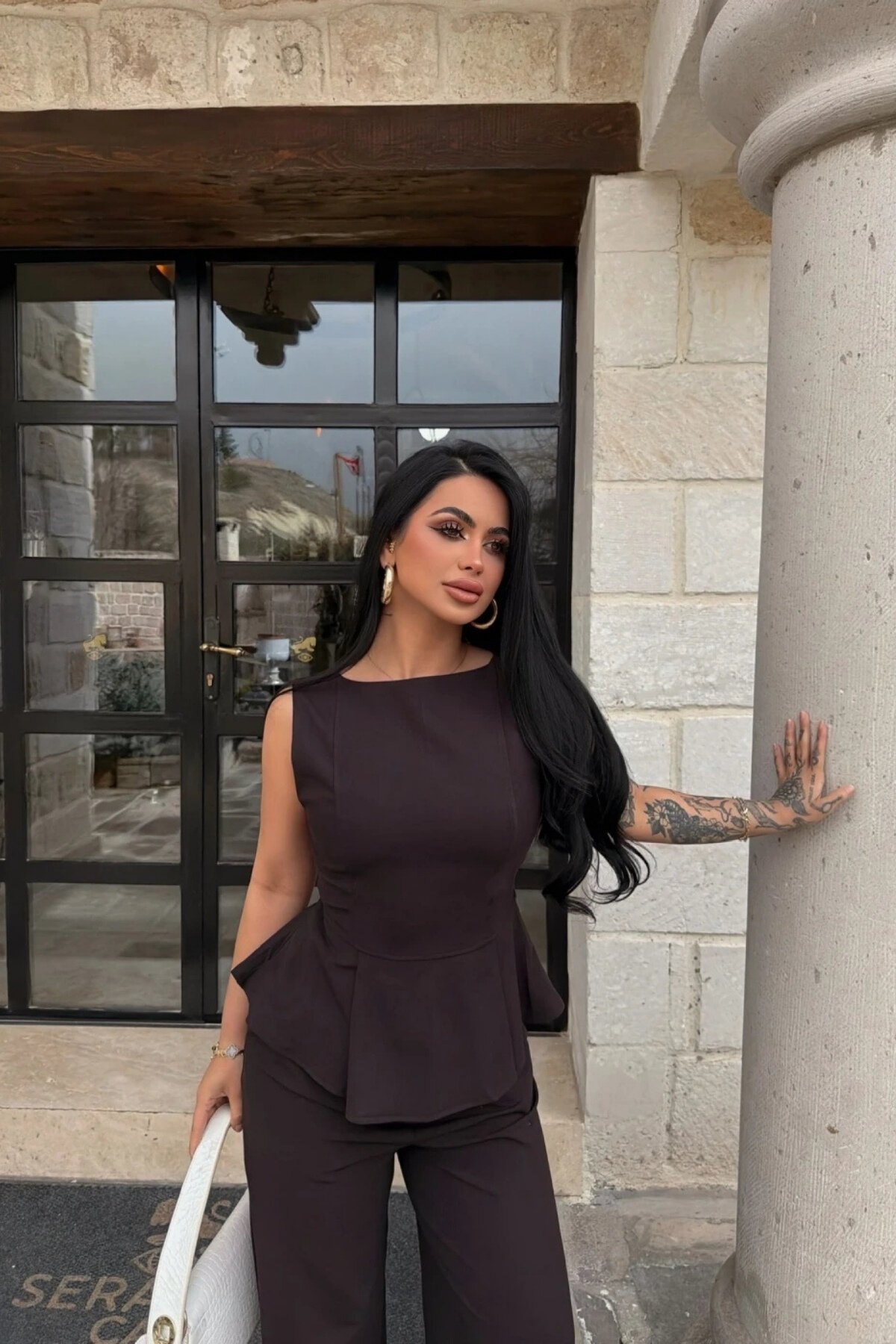 Sleeveless Fitted Two-Piece Set - Brown - MOZENA