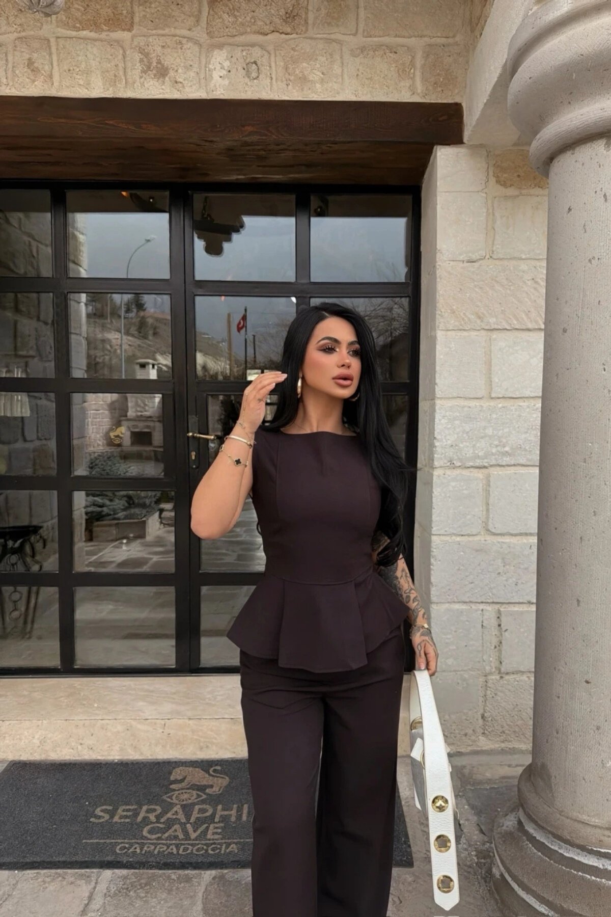 Sleeveless Fitted Two-Piece Set - Brown - MOZENA