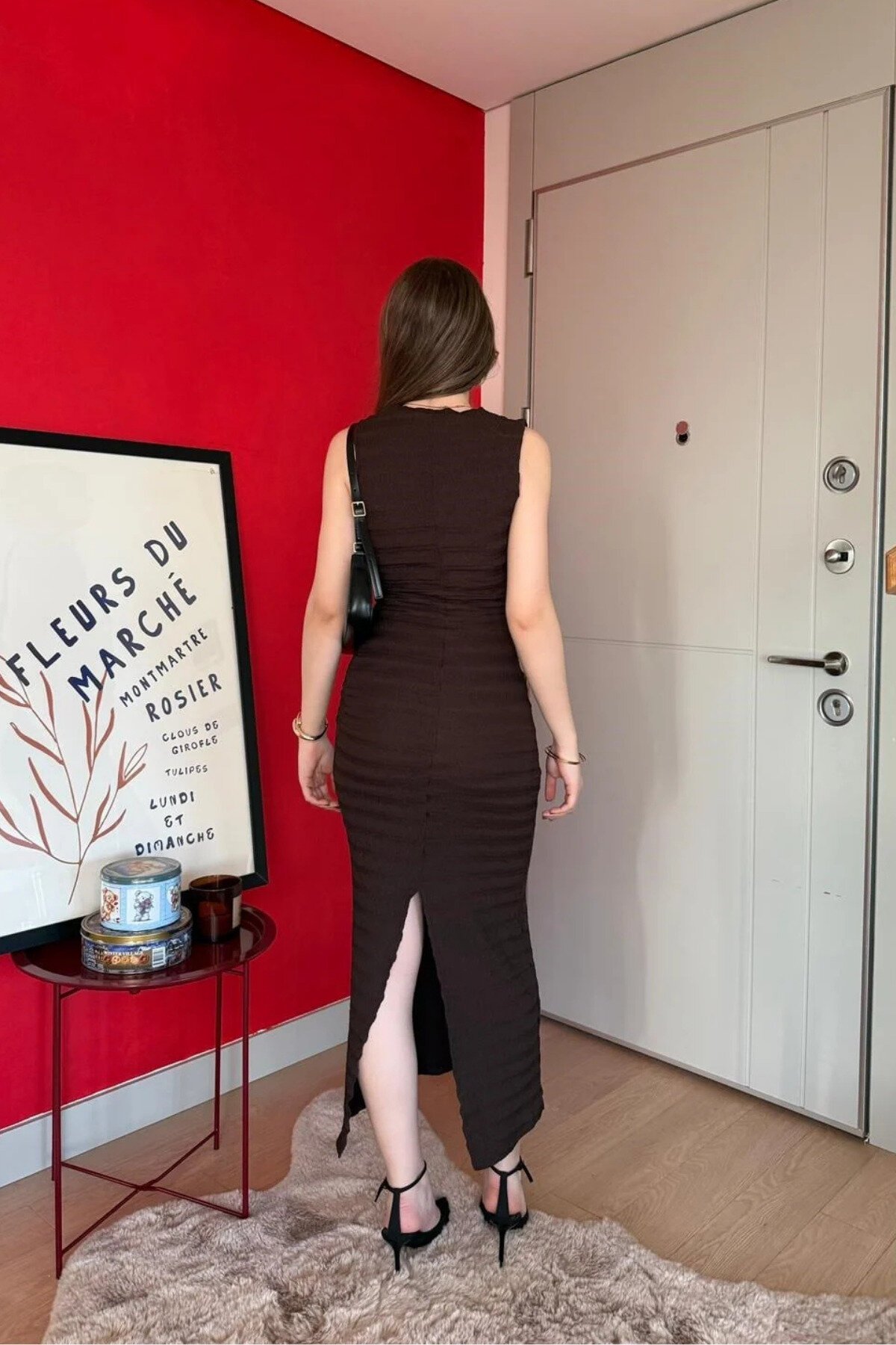 Long Waist Drape Dress - Brown - MOZENA