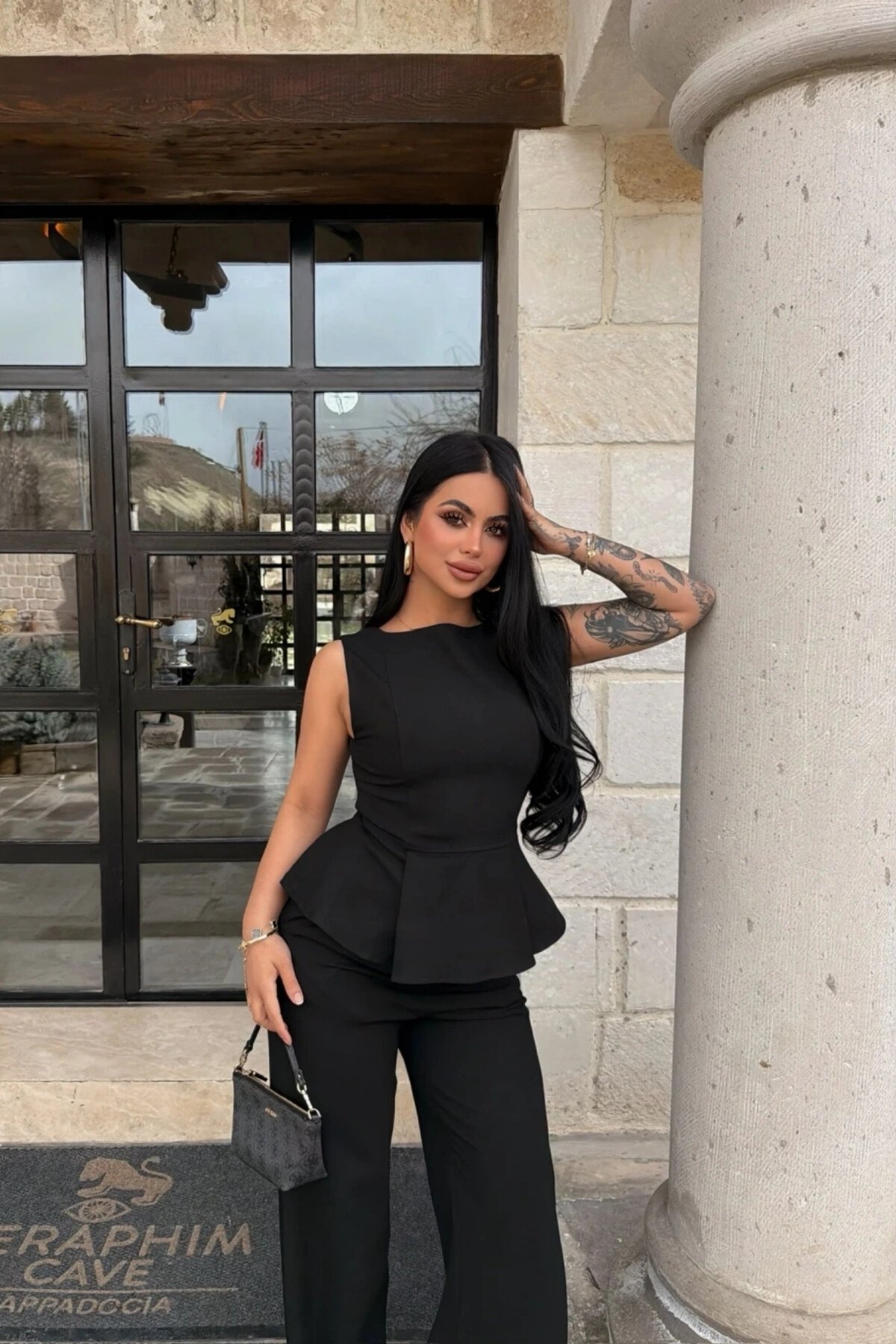 Waist-Fitted Sleeveless Set - Black - MOZENA