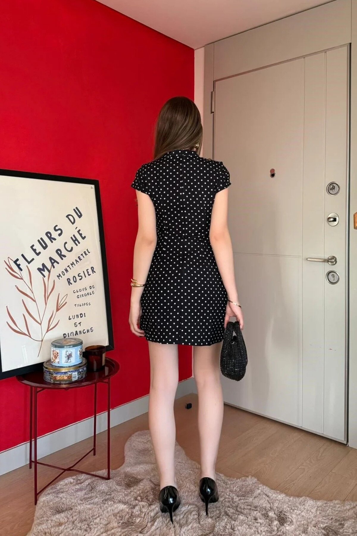 Mini Polka-Dot Front-Tie Dress - Black - MOZENA