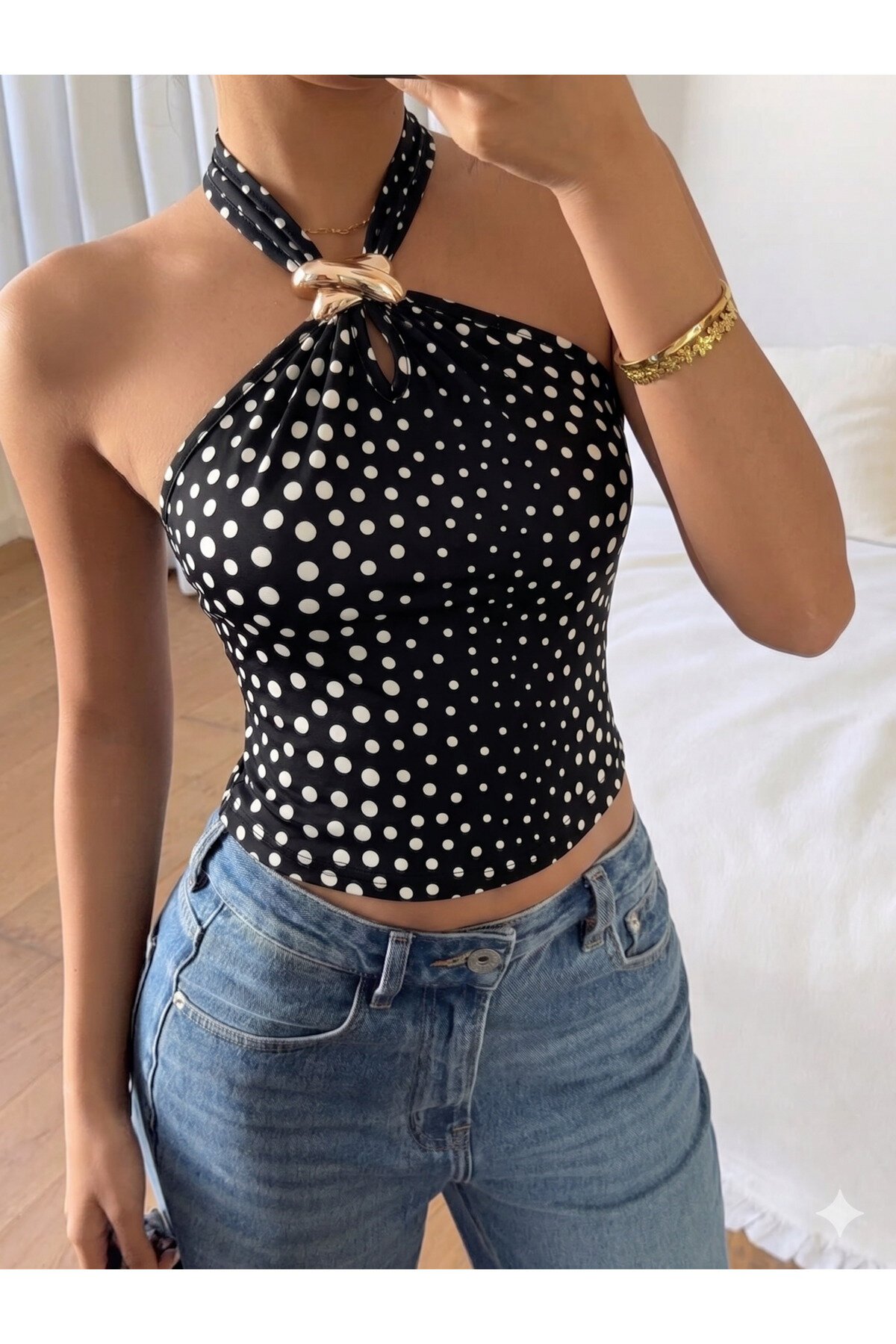 Polka Dot Elastic Buckle Bustier - Black - my cherie