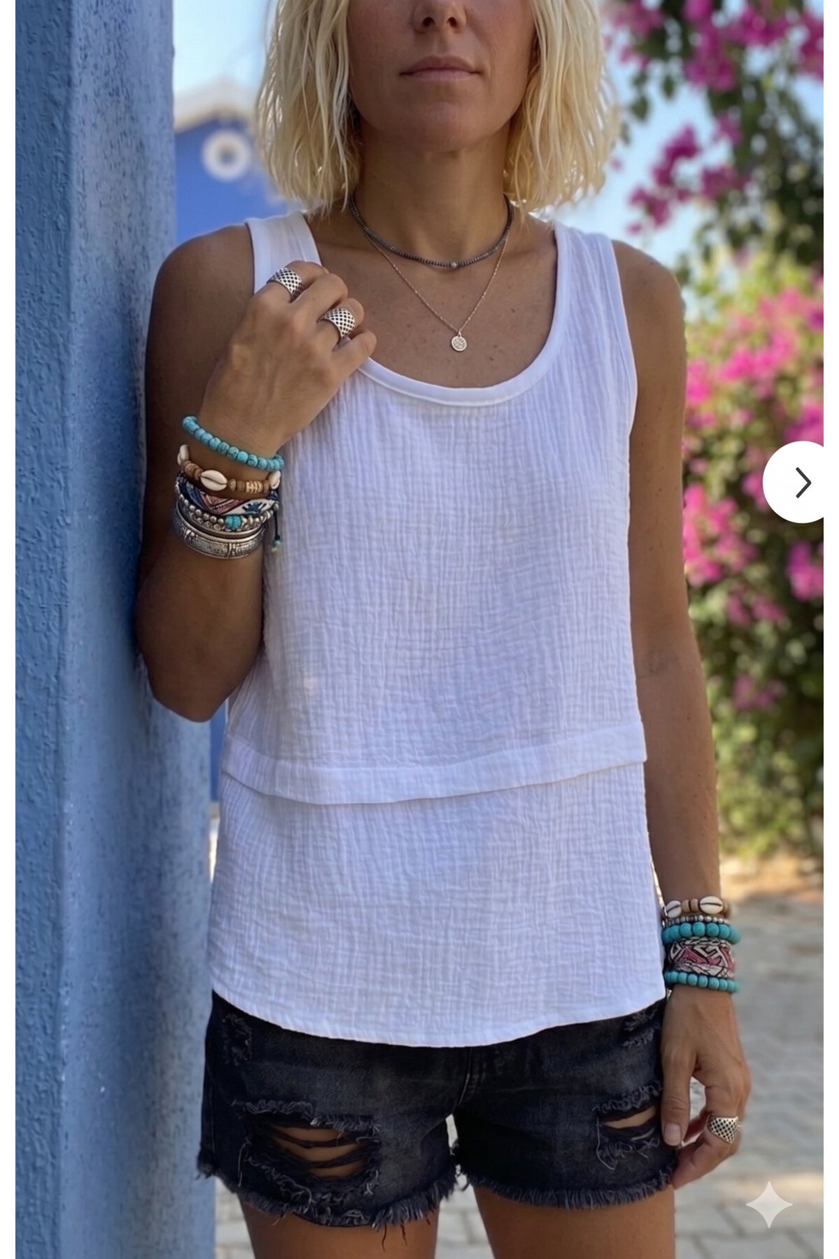 Loose Muslin Raw-Seam Blouse - White - Pasaklı Giyim