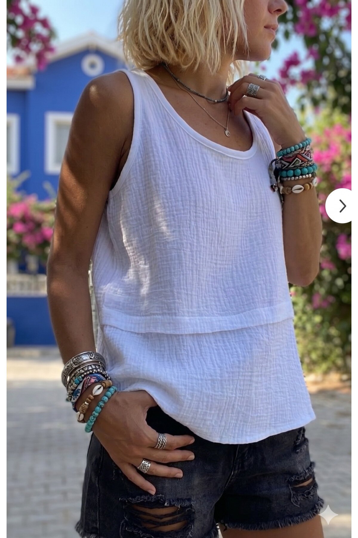 Loose Muslin Raw-Seam Blouse - White - Pasaklı Giyim