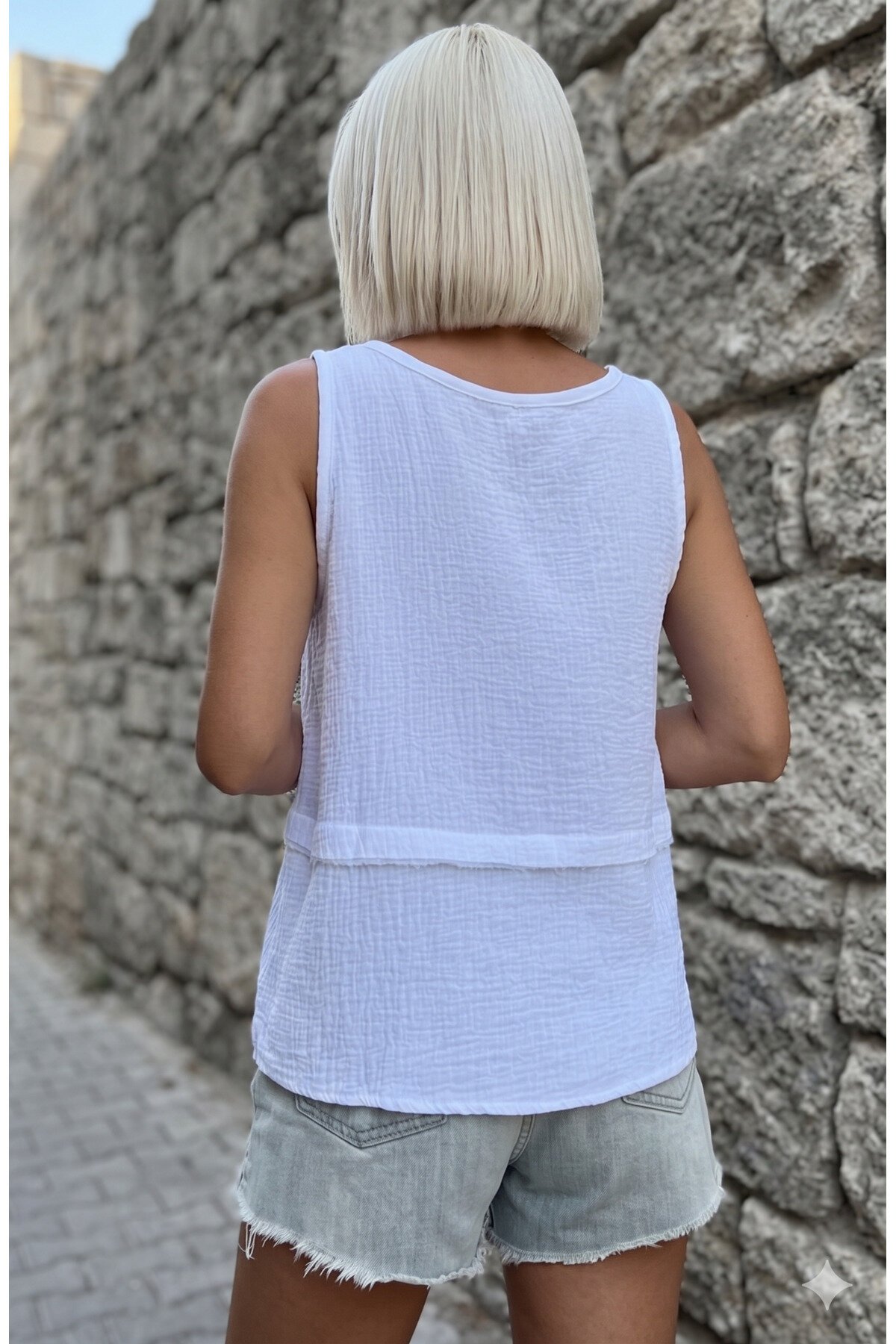 Loose Muslin Raw-Seam Blouse - White - Pasaklı Giyim