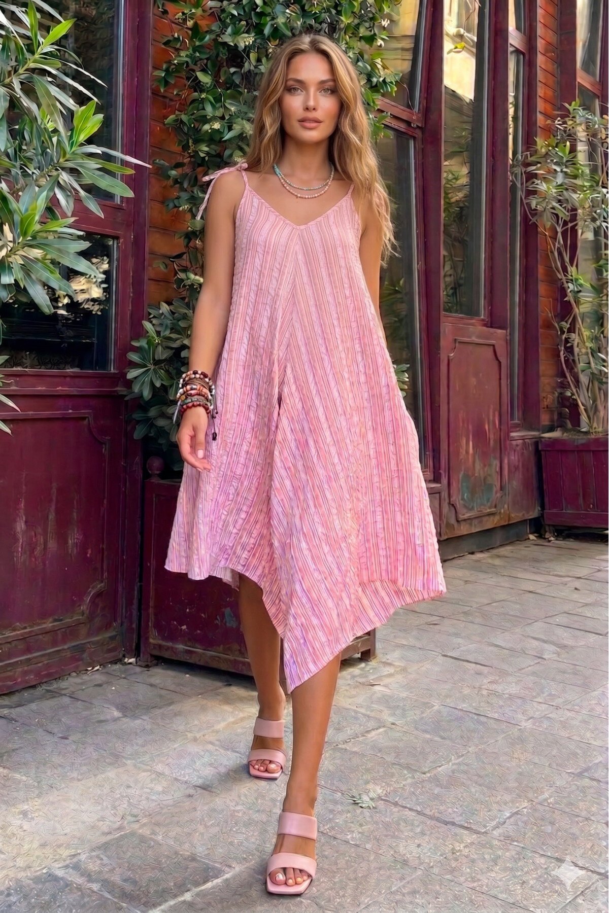 Loose Striped Authentic Shalwar Jumpsuit - Dried Rose - Pasaklı Giyim