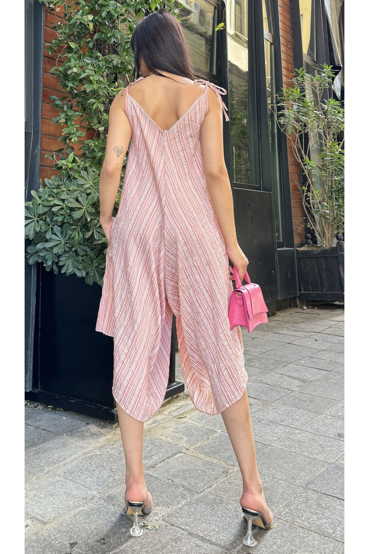 Loose Striped Authentic Shalwar Jumpsuit - Dried Rose - Pasaklı Giyim