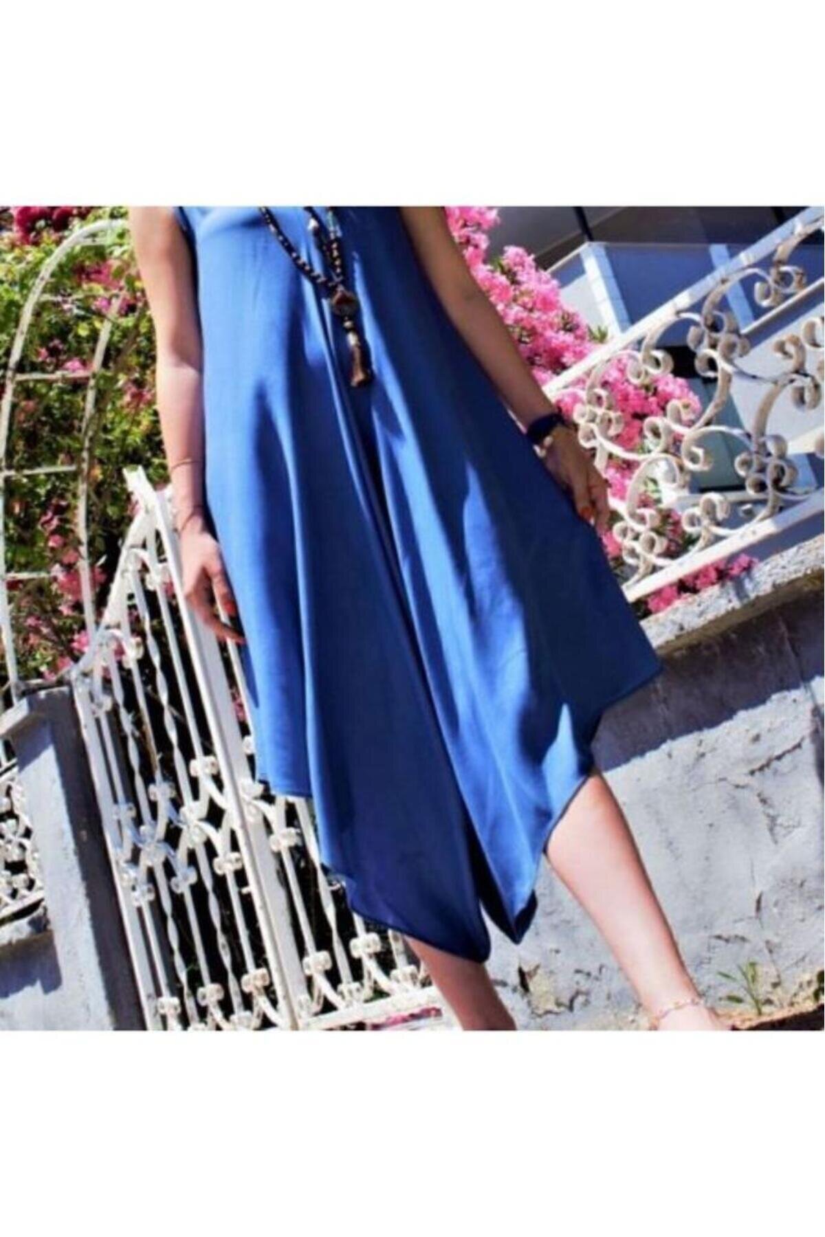 Loose Asymmetric Pocket Culotte Jumpsuit - Blue - Pasaklı Giyim