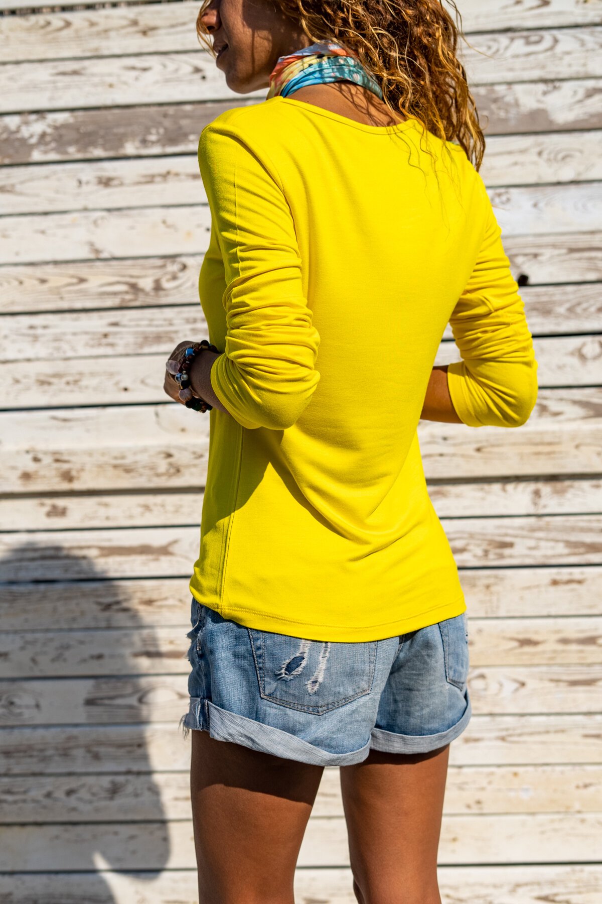 Long Sleeve Square Neck Basic blouse - Yellow - Pasaklı Giyim