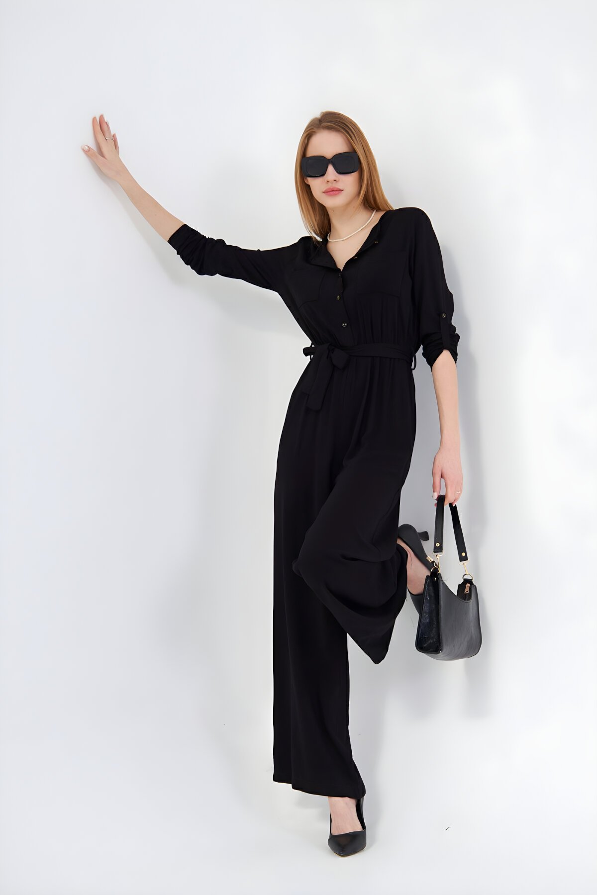 Loose Fit Pocket Detail Jumpsuit - Black - Pasaklı Giyim