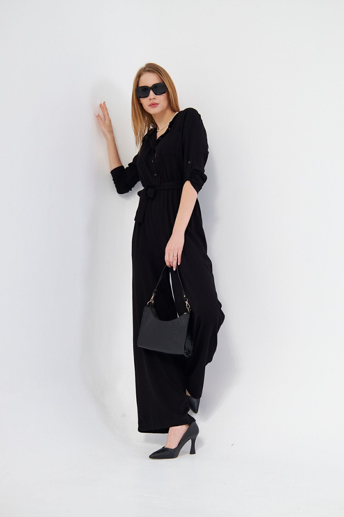 Loose Fit Pocket Detail Jumpsuit - Black - Pasaklı Giyim