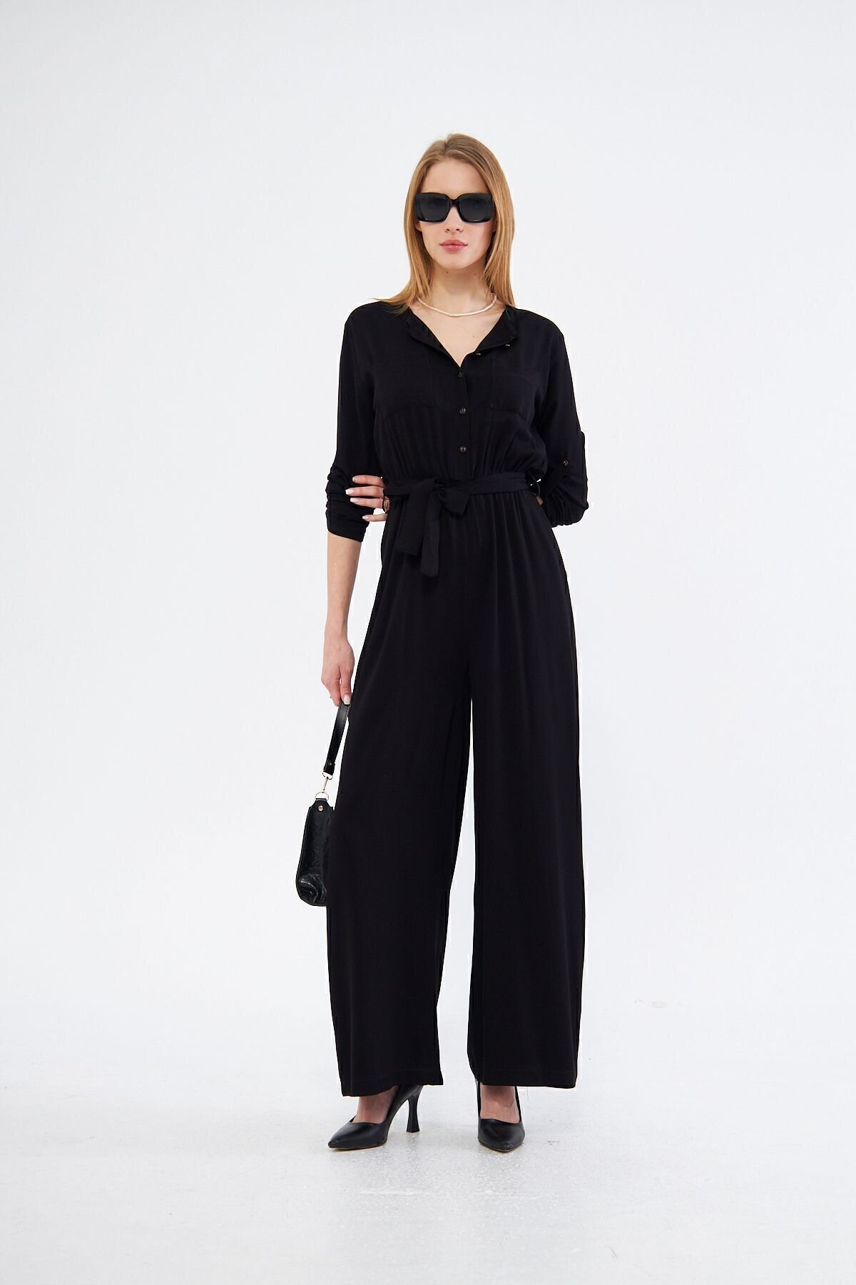 Loose Fit Pocket Detail Jumpsuit - Black - Pasaklı Giyim
