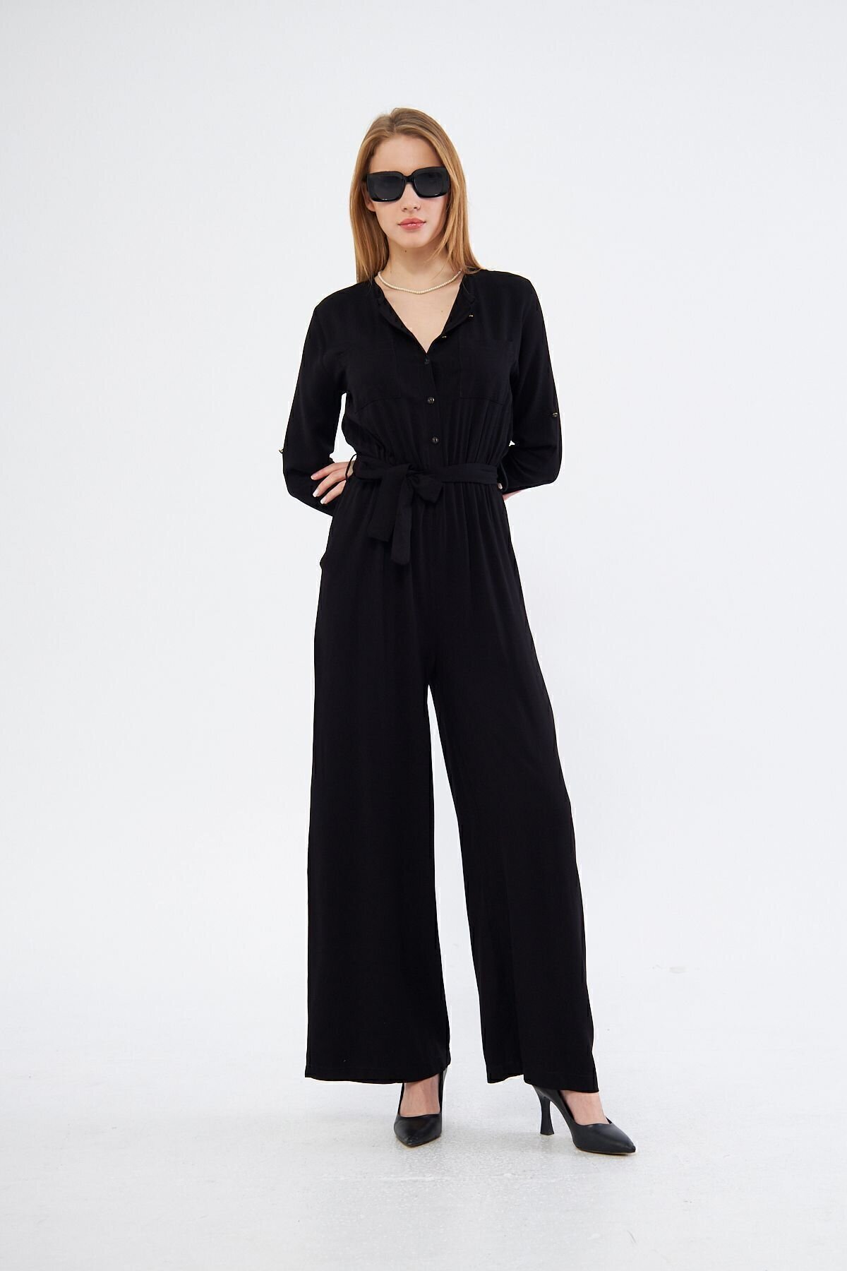 Loose Fit Pocket Detail Jumpsuit - Black - Pasaklı Giyim