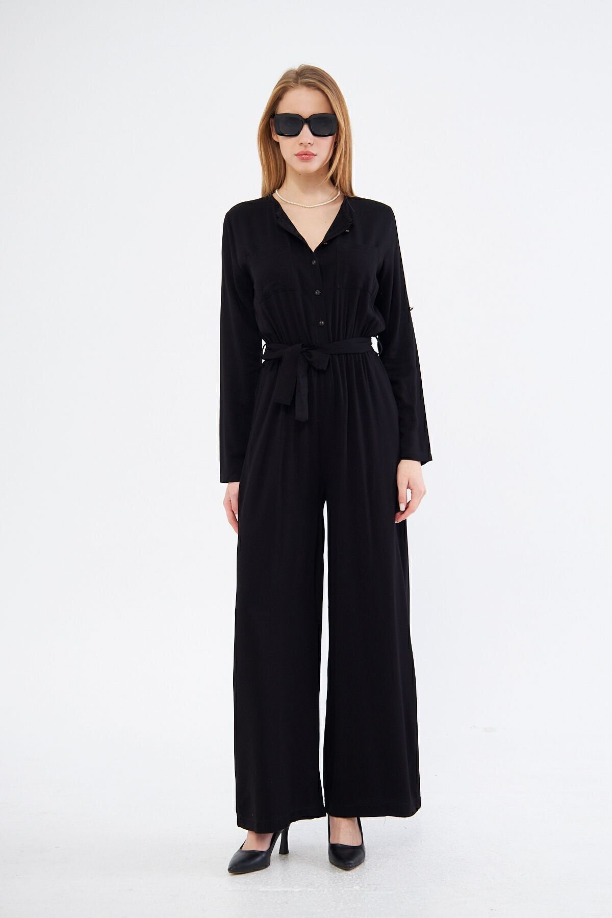 Loose Fit Pocket Detail Jumpsuit - Black - Pasaklı Giyim