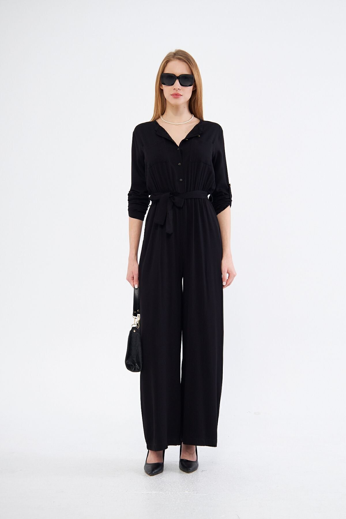Loose Fit Pocket Detail Jumpsuit - Black - Pasaklı Giyim