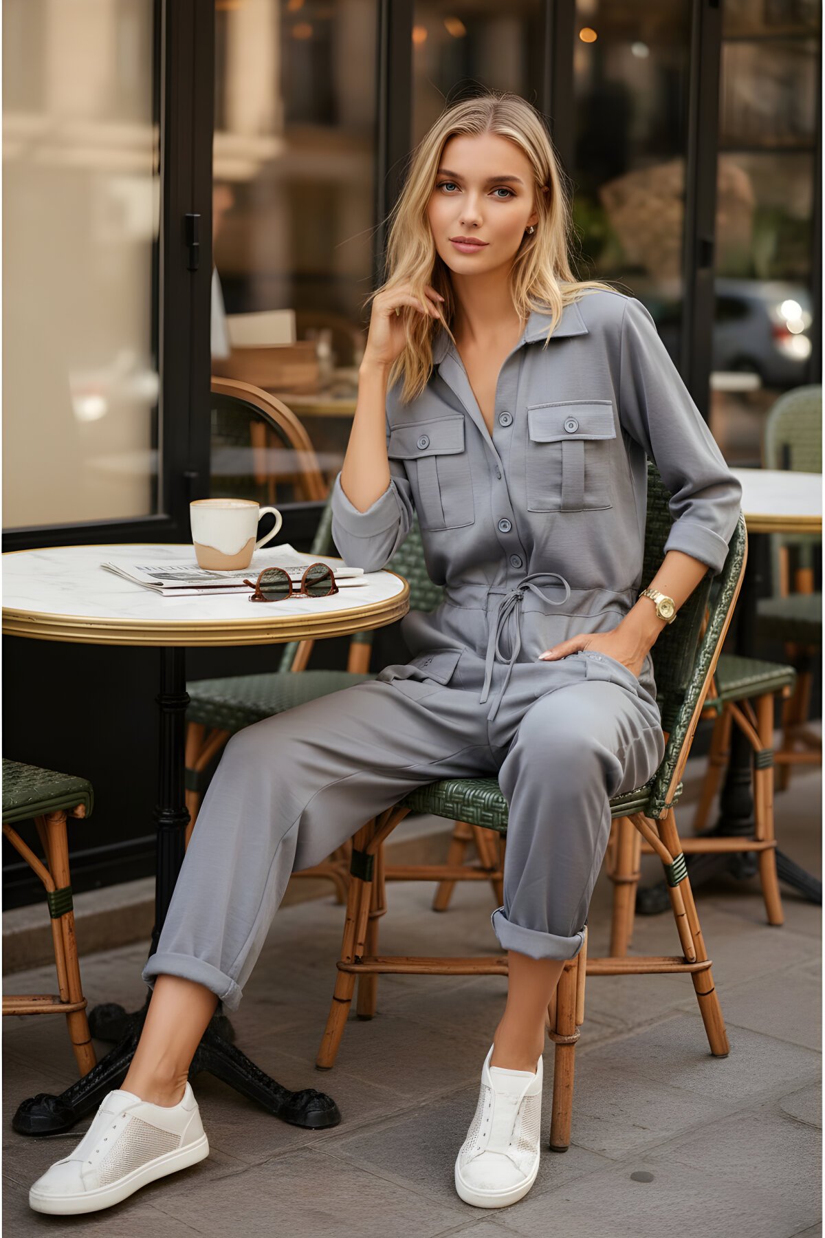 جمبسوت قصة واسعة بأكمام طويلة أسود فحمي سفاري بخصر برباط - Pasaklı Giyim