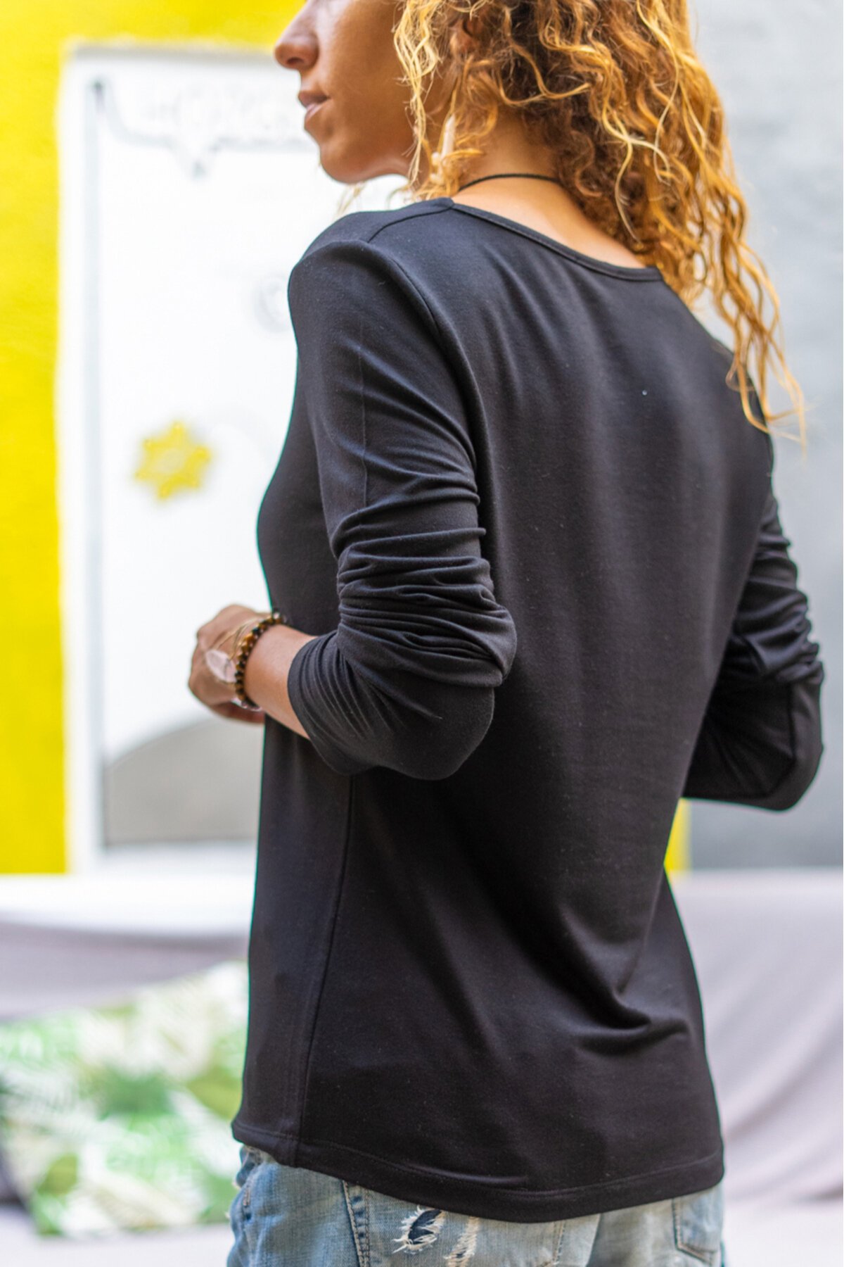 Long Sleeve Basic Square Neck Blouse - Black - Pasaklı Giyim