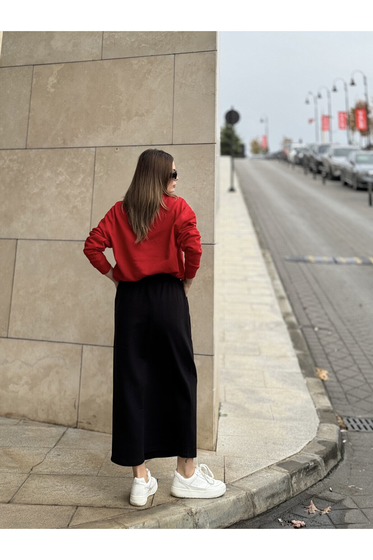 تنورة طويلة سوداء رياضية بجيوب وخصر مطاطي - Pasaklı Giyim